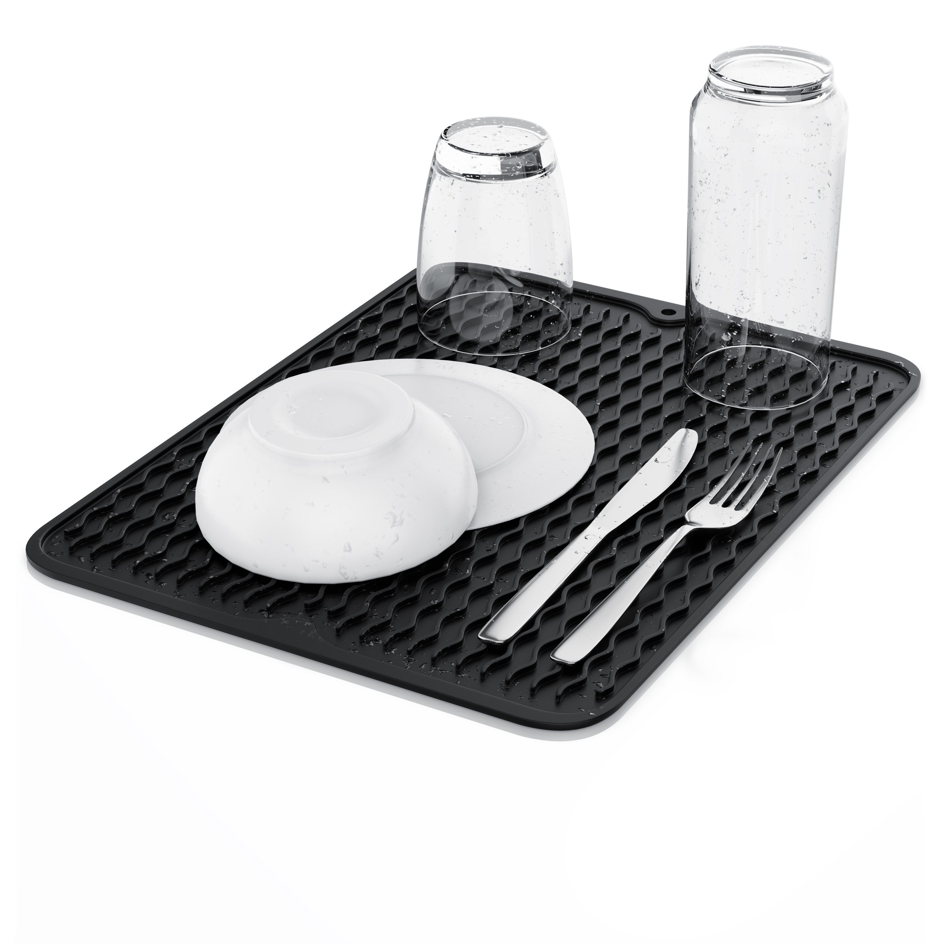 Arendo Abtropfmatte TPR, rutschhemmend, spülmaschinengeeignet, 40x30cm, Wellendesign, schimmelresistent, stoßdämpfung, flexibel, absorbierend, antirutsch