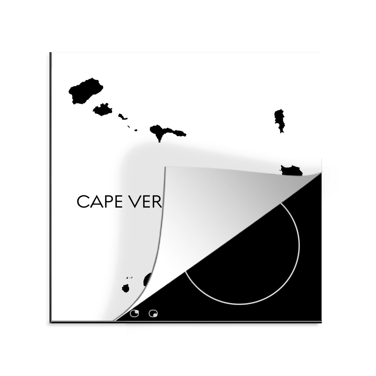 MuchoWow Herdblende-/Abdeckplatte Illustration der schwarzen Silhouette von Kap Verde, Vinyl, (1 tlg), 78x78 cm, Ceranfeldabdeckung, Arbeitsplatte für küche