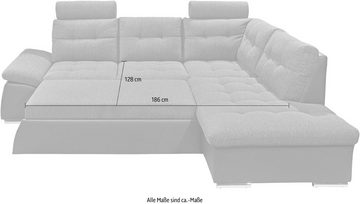 ED EXCITING DESIGN Ecksofa Jakarta L-Form, mit Bettfunktion, Kopfstützen, Nierenkissen etc.