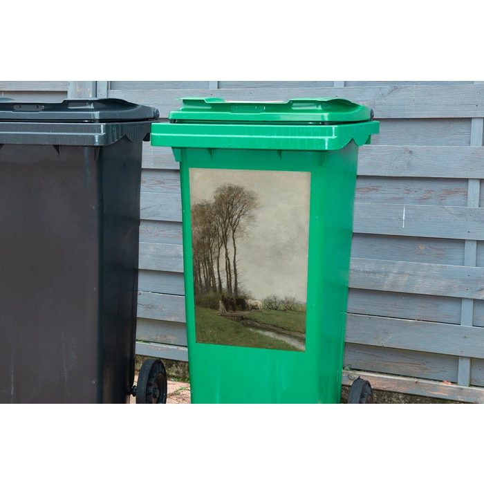 MuchoWow Wandsticker Pferde am Tor - Gemälde von Anton Mauve (1 St) Mülleimer-aufkleber Mülltonne Sticker Container Abfalbehälter