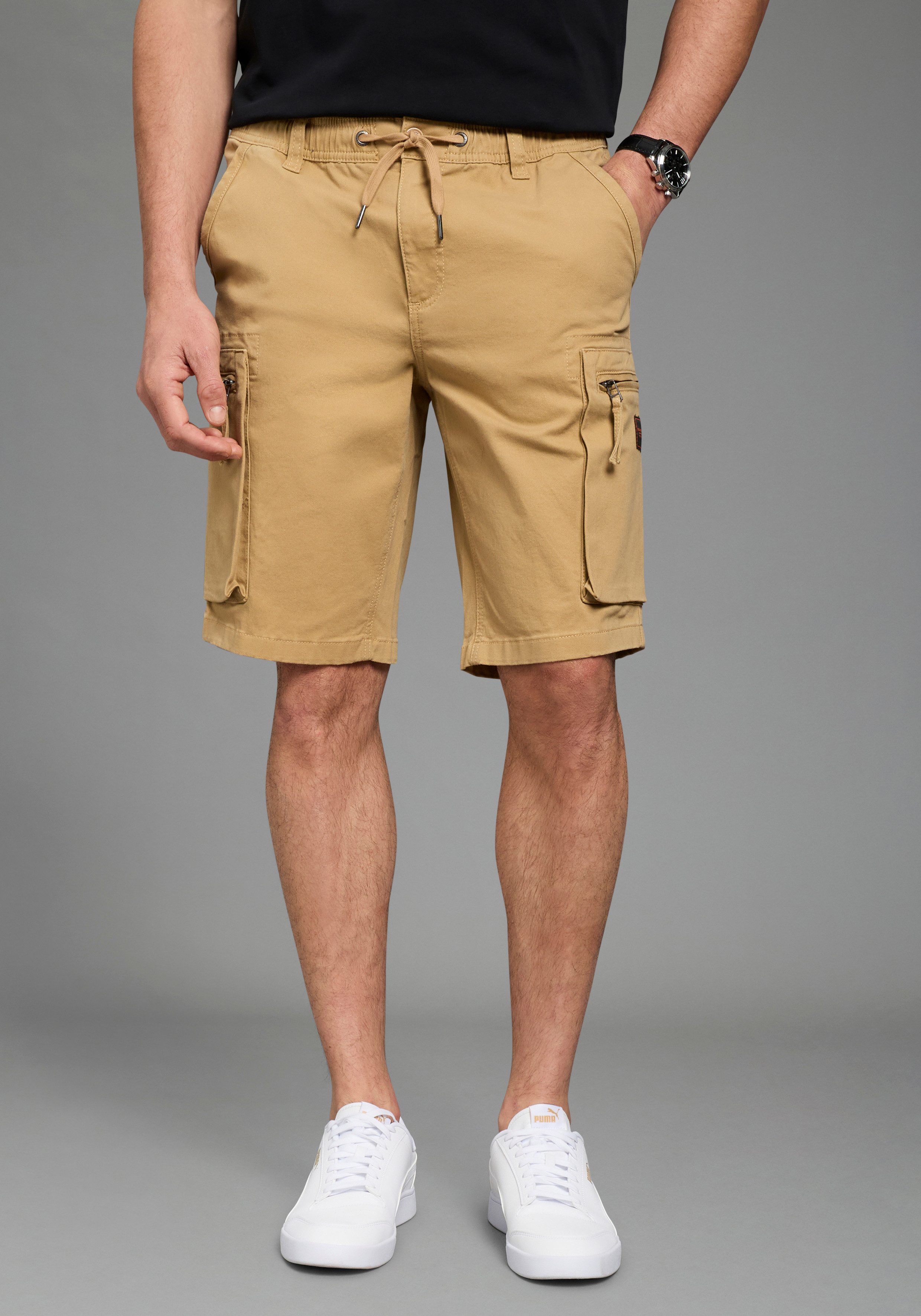 Bruno Banani Cargoshorts Dehnbund Cargohose mit geradem Bein, mit Bindeband am Bund