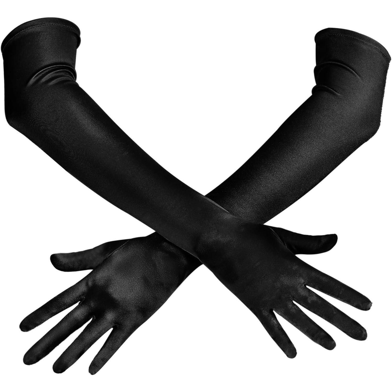 LuxusKollektion Abendhandschuhe Handschuhe Satin Ellenbogenlang 20er Damen Opernparty Schwarz