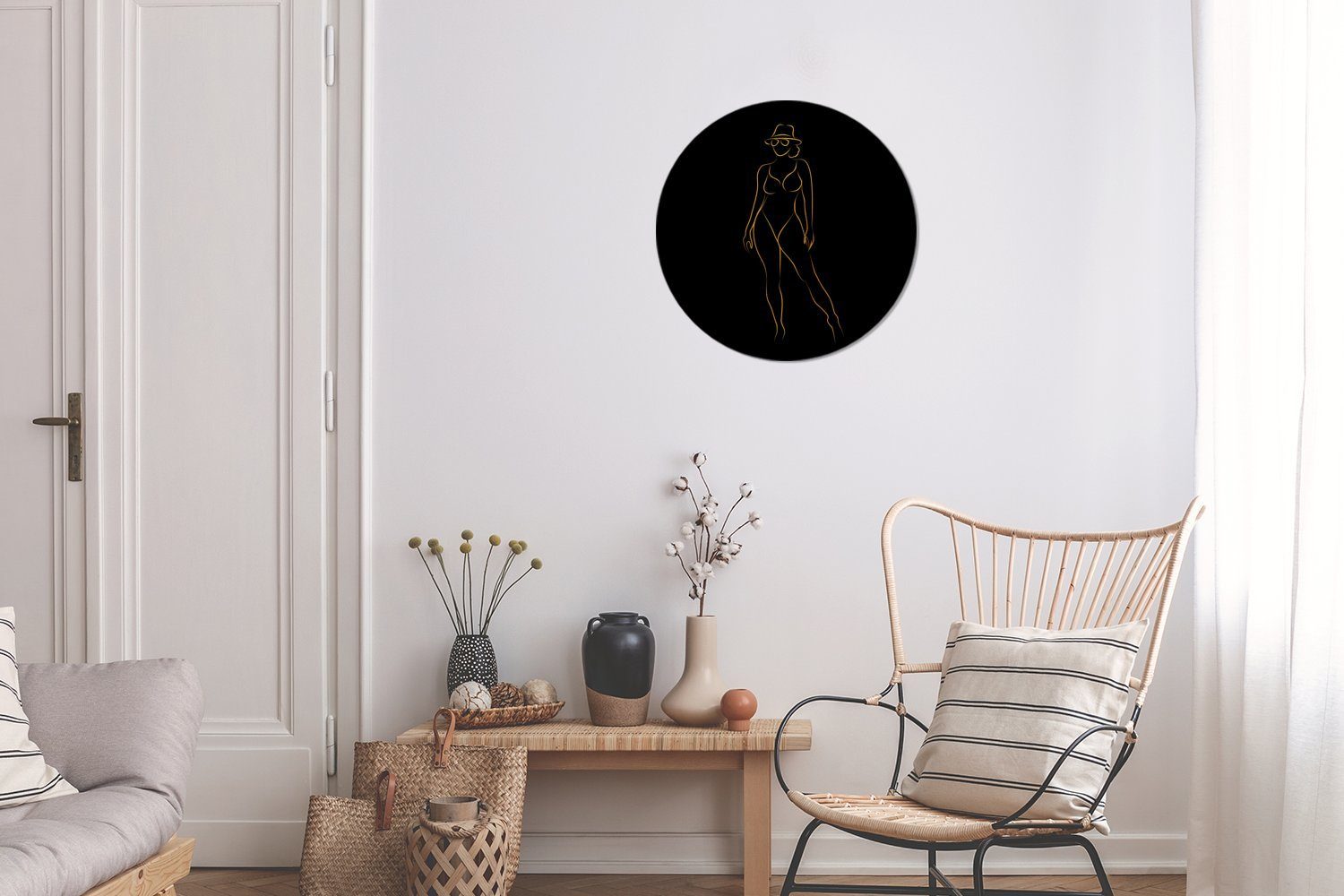 MuchoWow Wandsticker - (1 Wohnzimmer Gold Linienkunst Rund, - Kinderzimmer, - Schwarz Tapetenkreis Sonnenbrille St), für Tapetenaufkleber