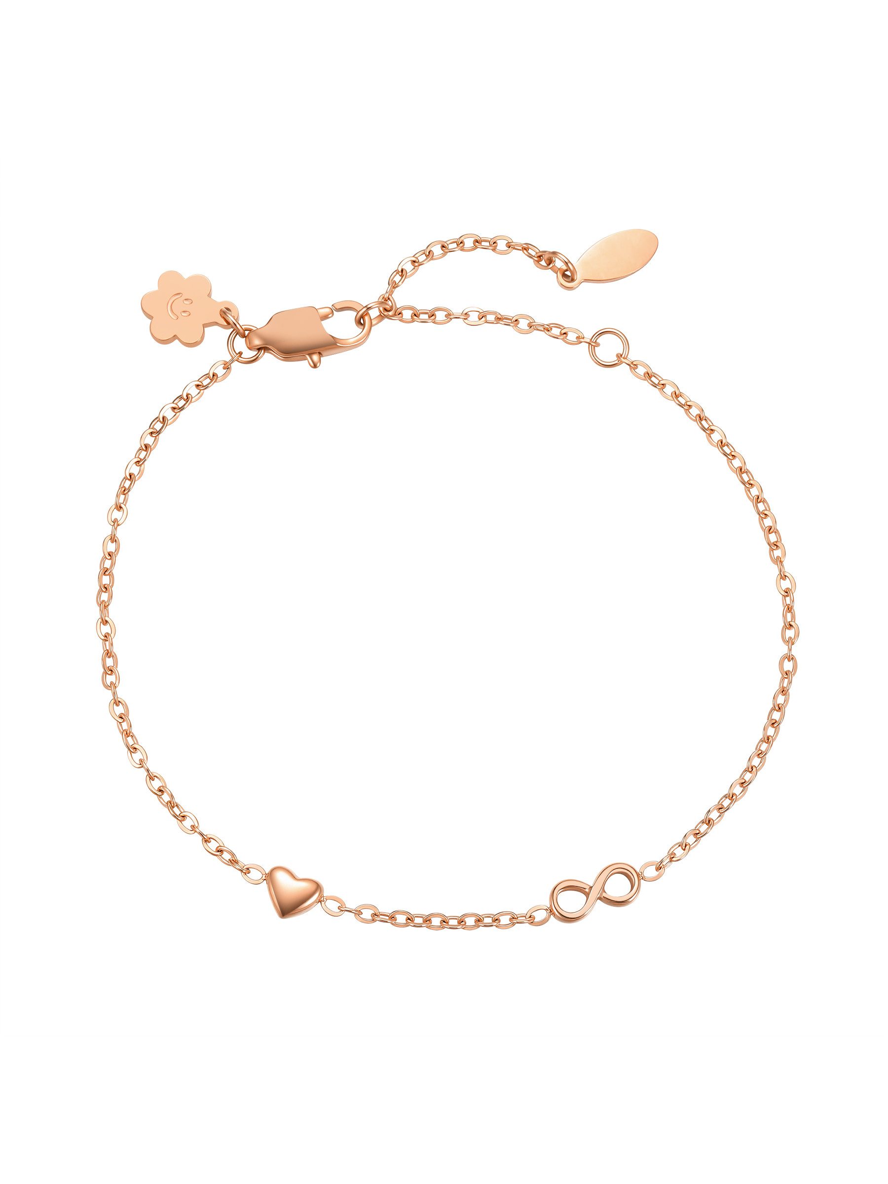 Hey Happiness Charm-Armband Damen Herz Infinity – Feines Unendlichkeit Edelstahl Armband, vergoldetes Armkettchen für Layering-Looks, Geschenk für Frauen