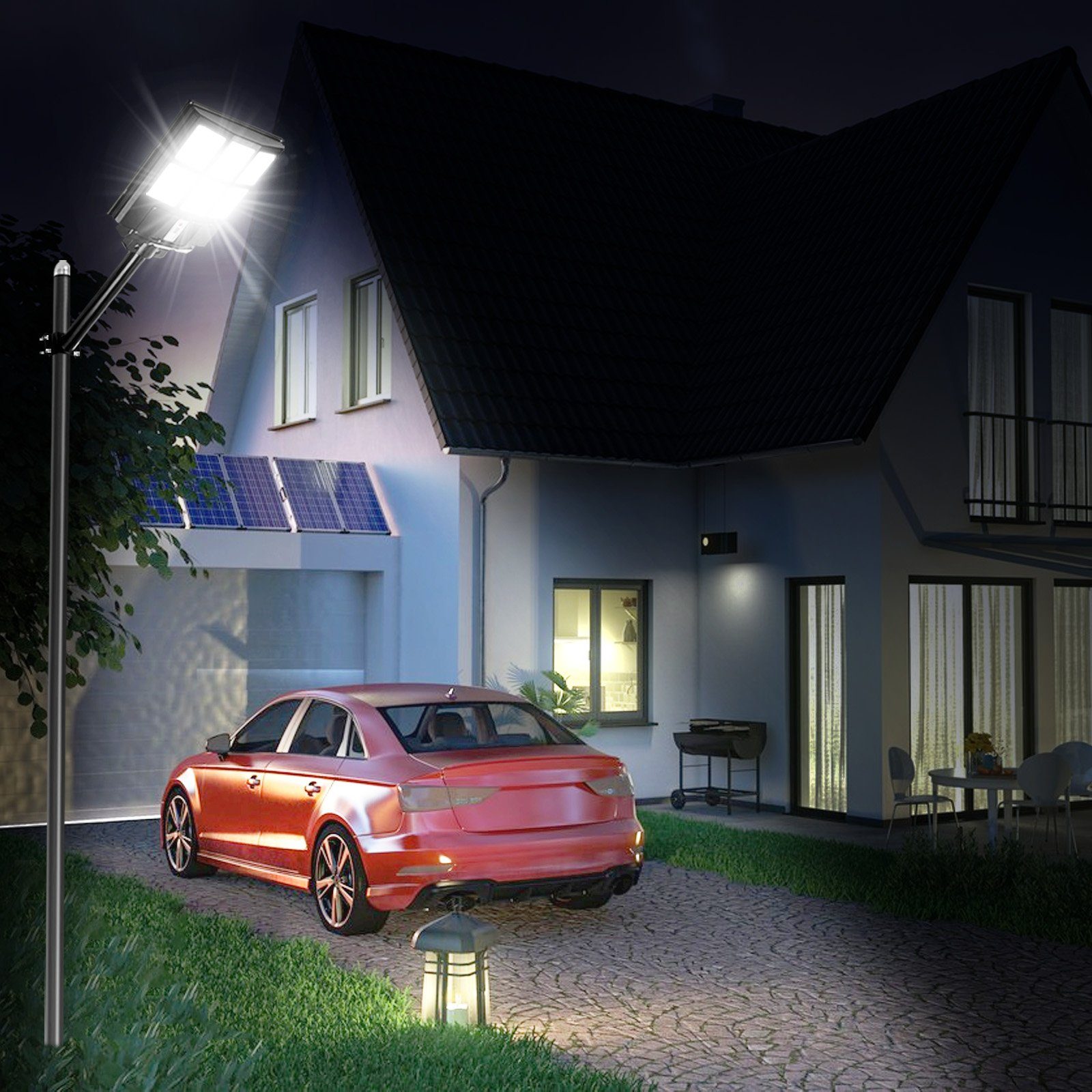 MUPOO LED Solarleuchte LED 576/864/1152pcsLED, mit Feststehend Weiß LED 40000-80000lm, LED Morgengrauen zum Bewegungsmelder, Solar Straßenlaterne, Dämmerung LED IP65, 6500K Solar Wandleuchte Straßenlaterne