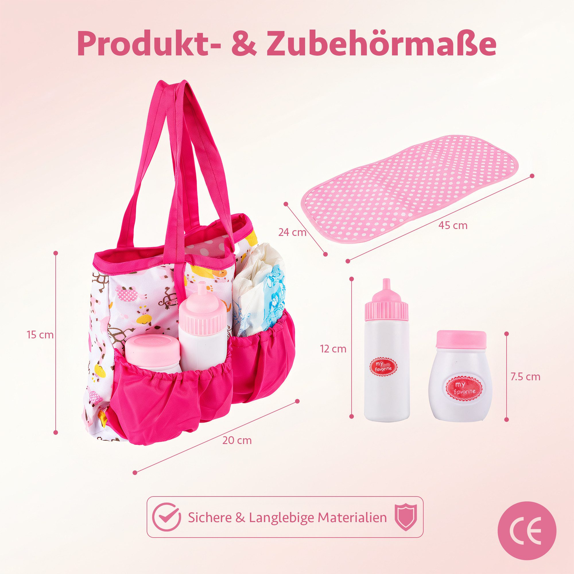 Kinderplay Dolls & Strollers Puppen Accessoires-Set Puppen Pflegeset mit Tasche – realistisches Rollenspiel Zubehör, (Set)