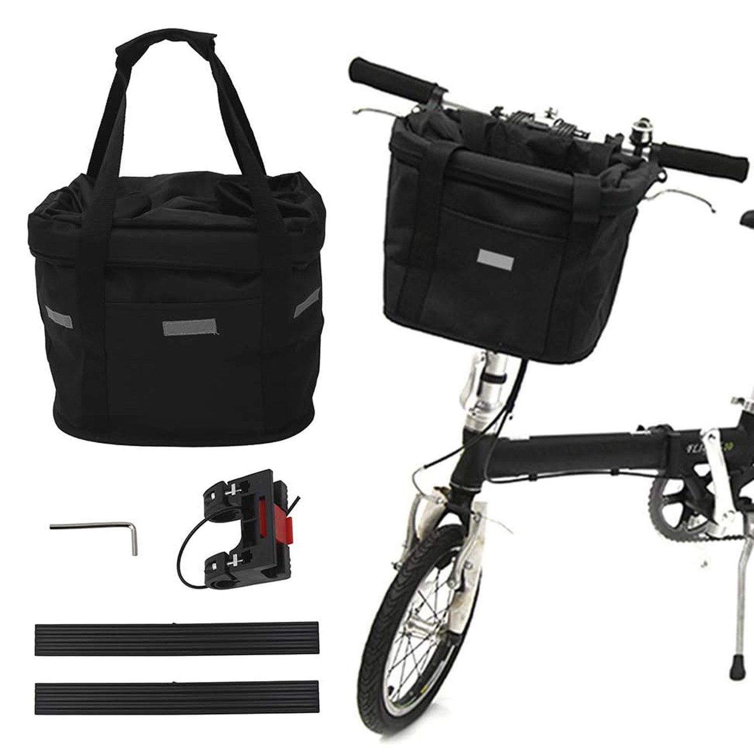 HAUSS SPOLE Fahrradkorb Faltbar Fahrradkorb vorne Lenkerkorb Wasserdicht Haustiertasche (Abnehmbare Lenkerkorb Aluminiumlegierung Rahmen, 1-tlg., 33 × 24 × 23 cm, Tragkraft bis 5 kg, 600D Oxford-Stoff), mit Lenkeradapter für Kleiner Hund Mountain Picknick Einkaufen