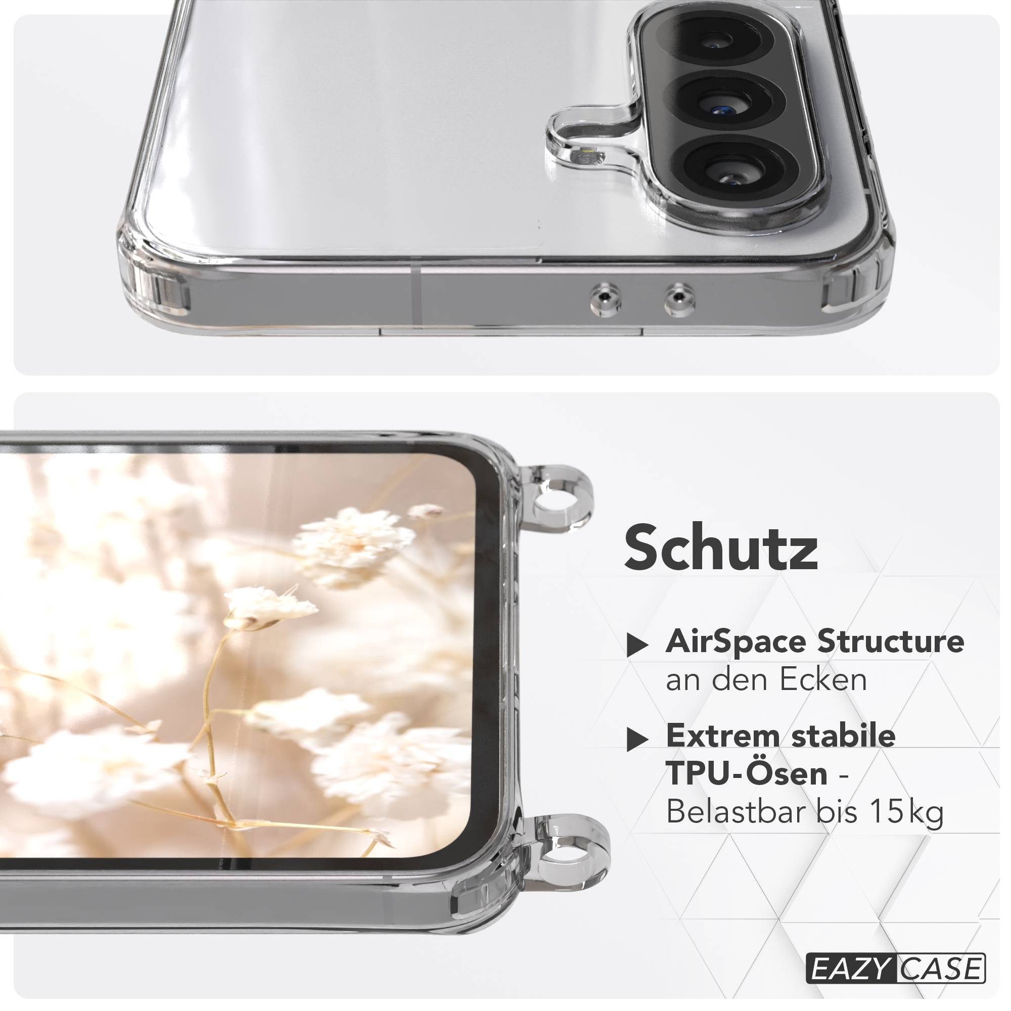 EAZY CASE Handykette Hülle mit Kette für Samsung Galaxy A56 6,7 Zoll, Handykette zum Umhängen Hülle mit Kordel Rundes Band Grau Schwarz – Bild 5 von 5