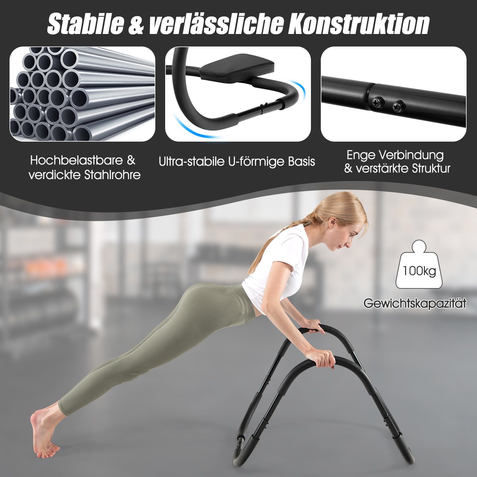 COSTWAY Bauchtrainer AB Trainer Klappbar - Bis 150kg Mit Gepolsterter Kopfstütze