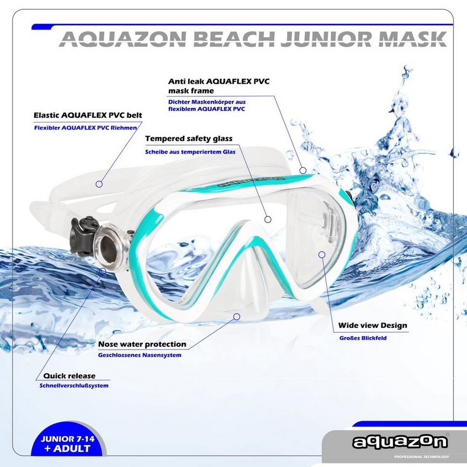 AQUAZON Taucherbrille BEACH, Schnorchelbrille für Kinder 7-12 Jahre, Silikon
