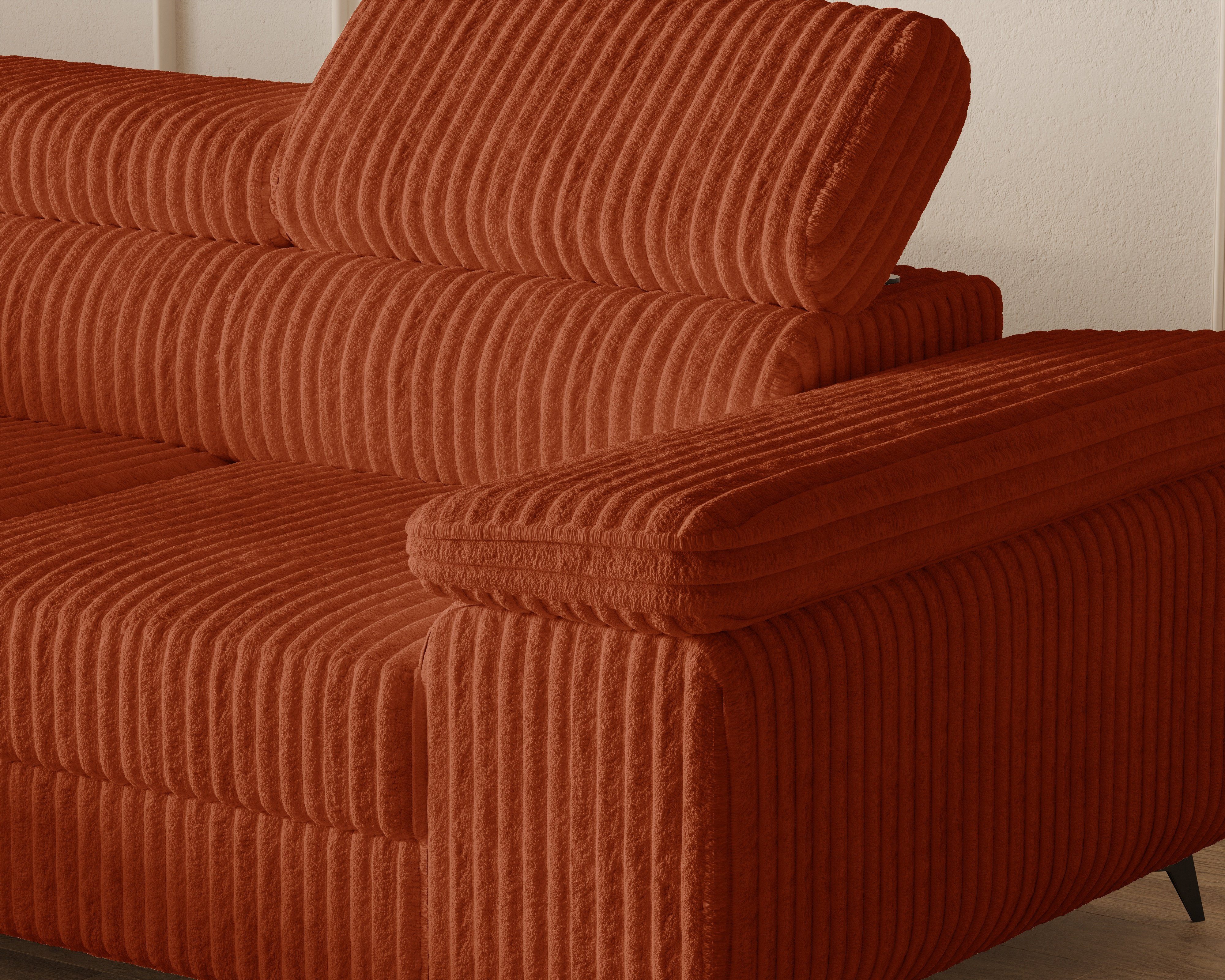 MOEBLO Ecksofa OSTIN, 290 cm – Modernes L-Sofa mit Schlaffunktion, Bettkasten und verstellbaren Kopfstützen, Cord oder Strukturstoff, - (BxHxT): 290 x 75–90 x 202 cm