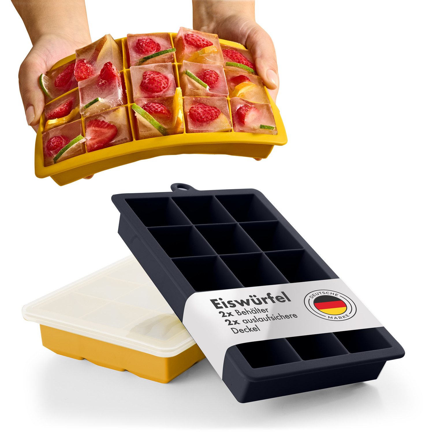 Blumtal Eiswürfelform Silikon Eiswürfelform mit Deckel - bpa frei & leichtes herauslösen, (2-tlg)