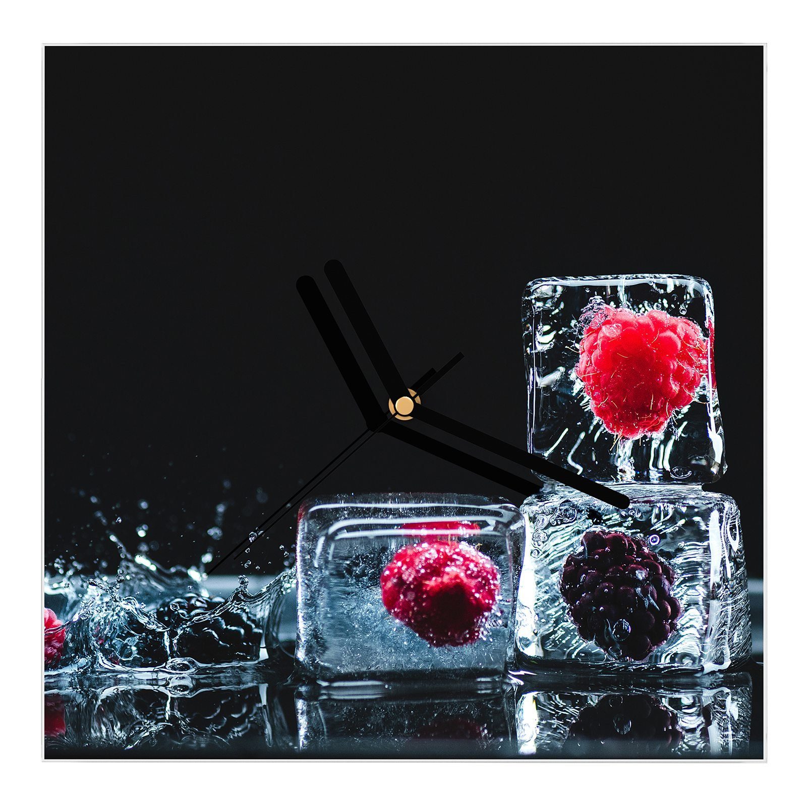 x 30 Primedeco 30 Eiswürfel Motiv Größe Glasuhr Wanduhr mit Wanduhr cm Wandkunst in Beeren