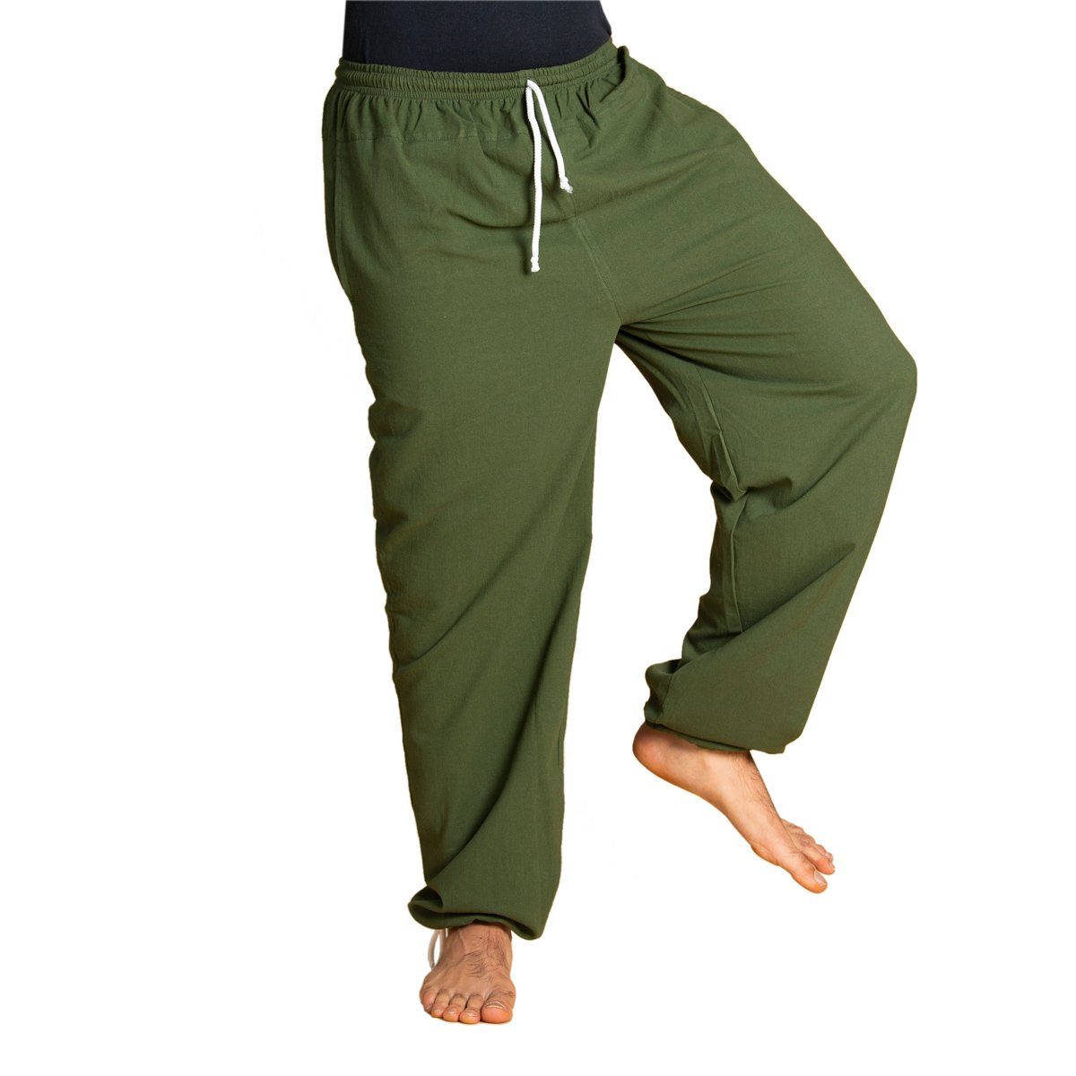 PANASIAM Wellnesshose E-Pants leichte Unisex Bundhose aus weicher Baumwolle für Damen und Herren Freizeithose mit Tunnelzug Relaxhose bequeme Sommerhose dunkel grün