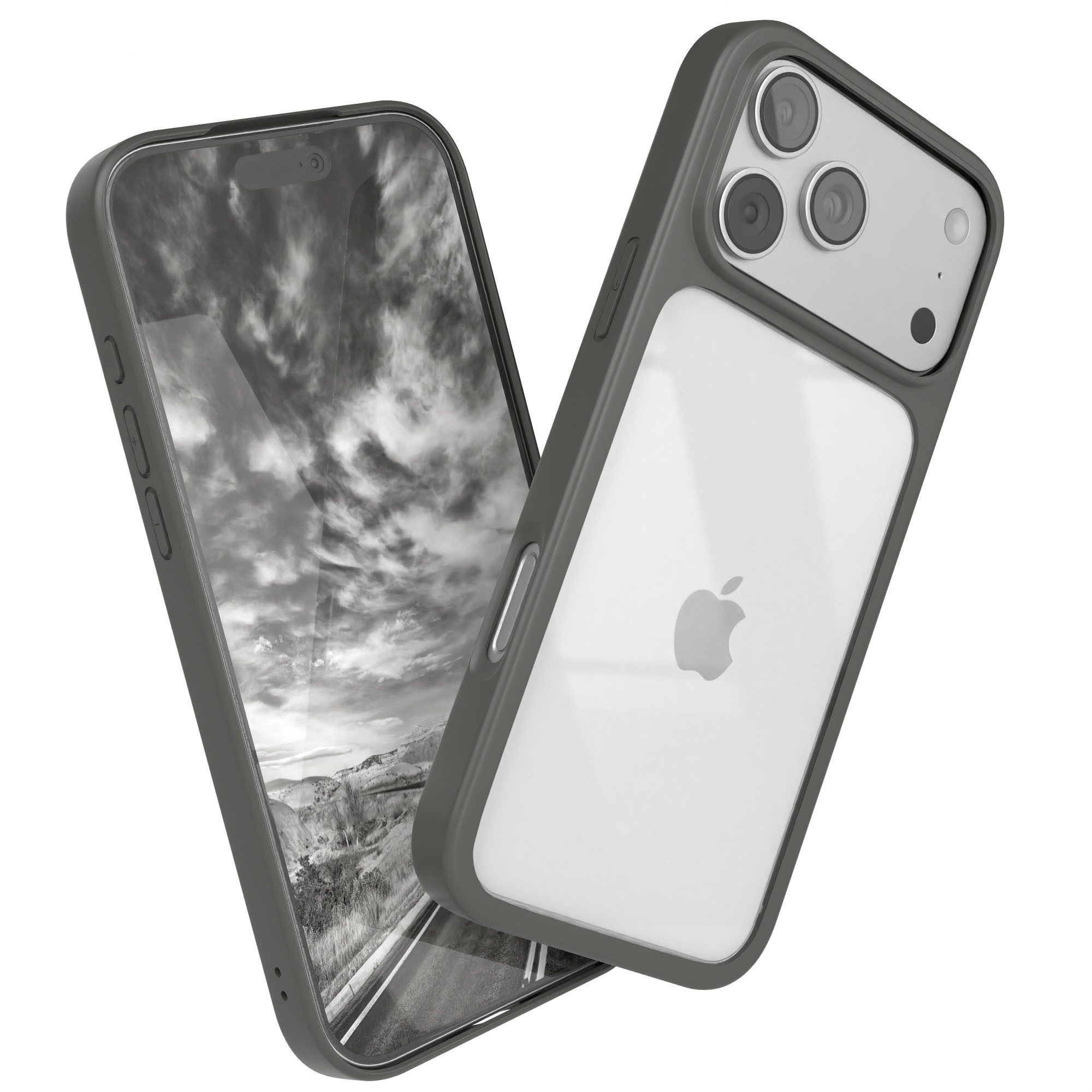 EAZY CASE Handyhülle Bumper Case für Apple iPhone 17 Pro Max 6,9 Zoll, Schutzhülle mit Kameraschutz transparent stoßfestes Backcover Grau