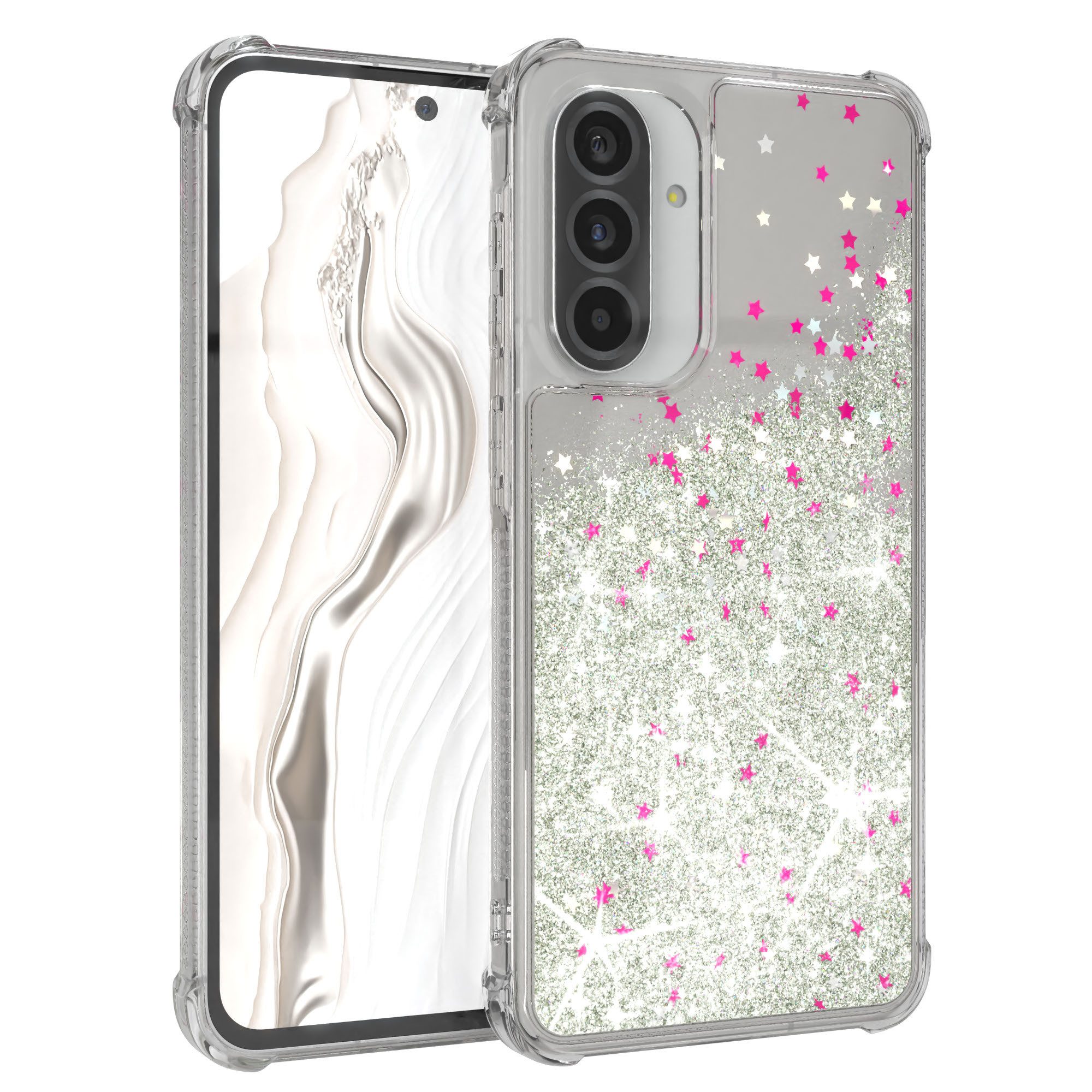 EAZY CASE Handyhülle Liquid Glittery Case für Samsung Galaxy A56 5G 6,7 Zoll, Kratzfeste Silikonhülle stoßfestes Back Cover Phone Case Etui Silber