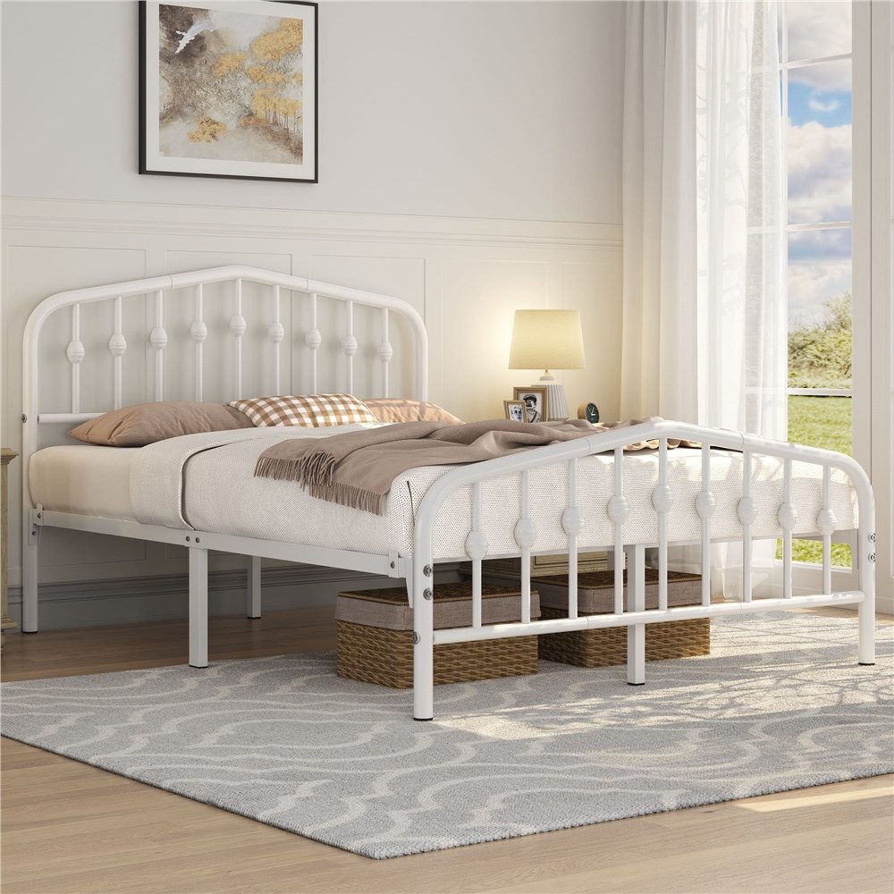 Yaheetech Metallbett 90-160cm (B), Bettrahmen Vintage Bettgestell mit kronenförmigem Kopfteil