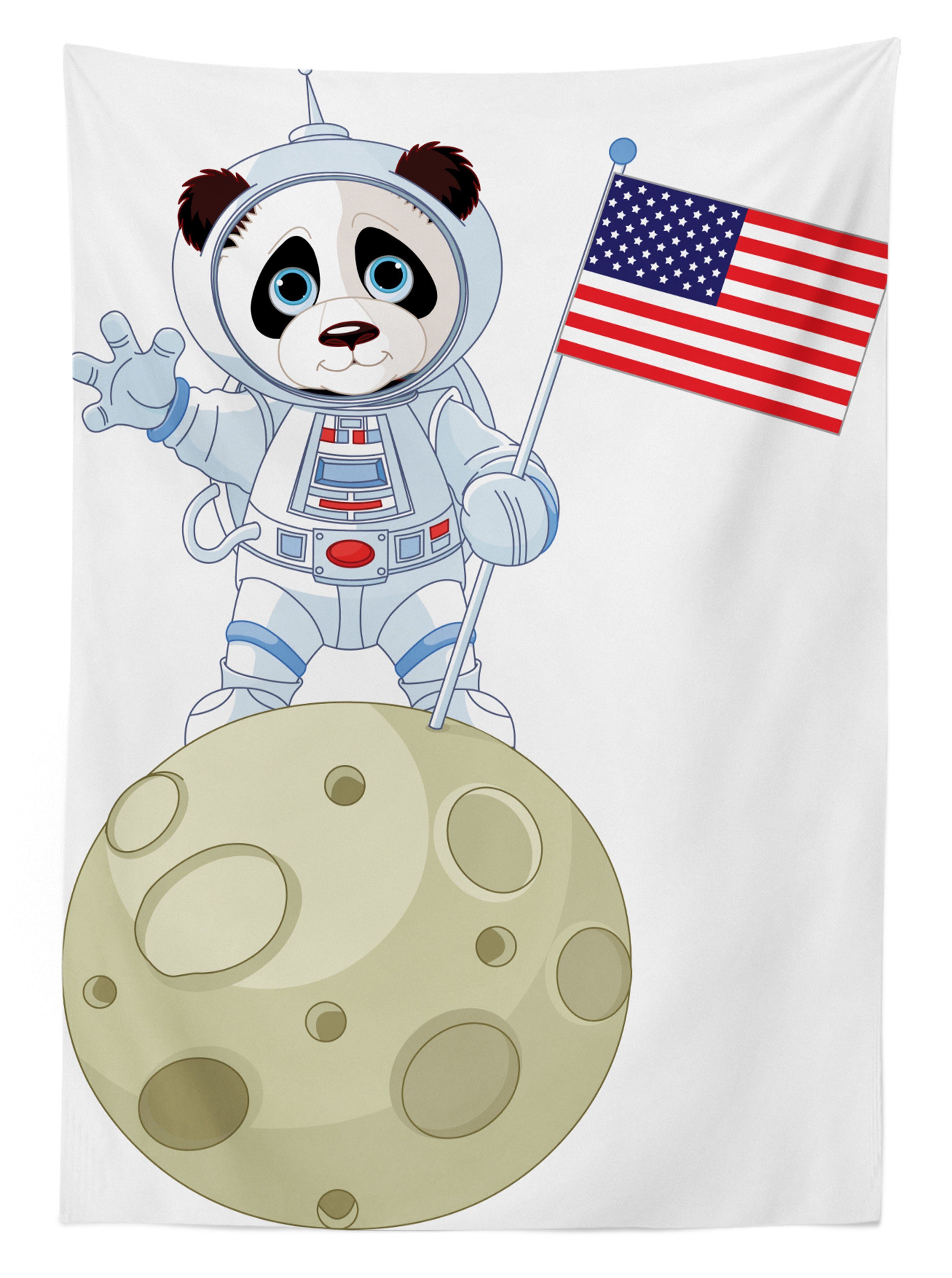 Klare Bereich Astronaut Panda Abakuhaus Tischdecke Farbfest auf Farben, geeignet den Mond-Karikatur Für Waschbar Außen