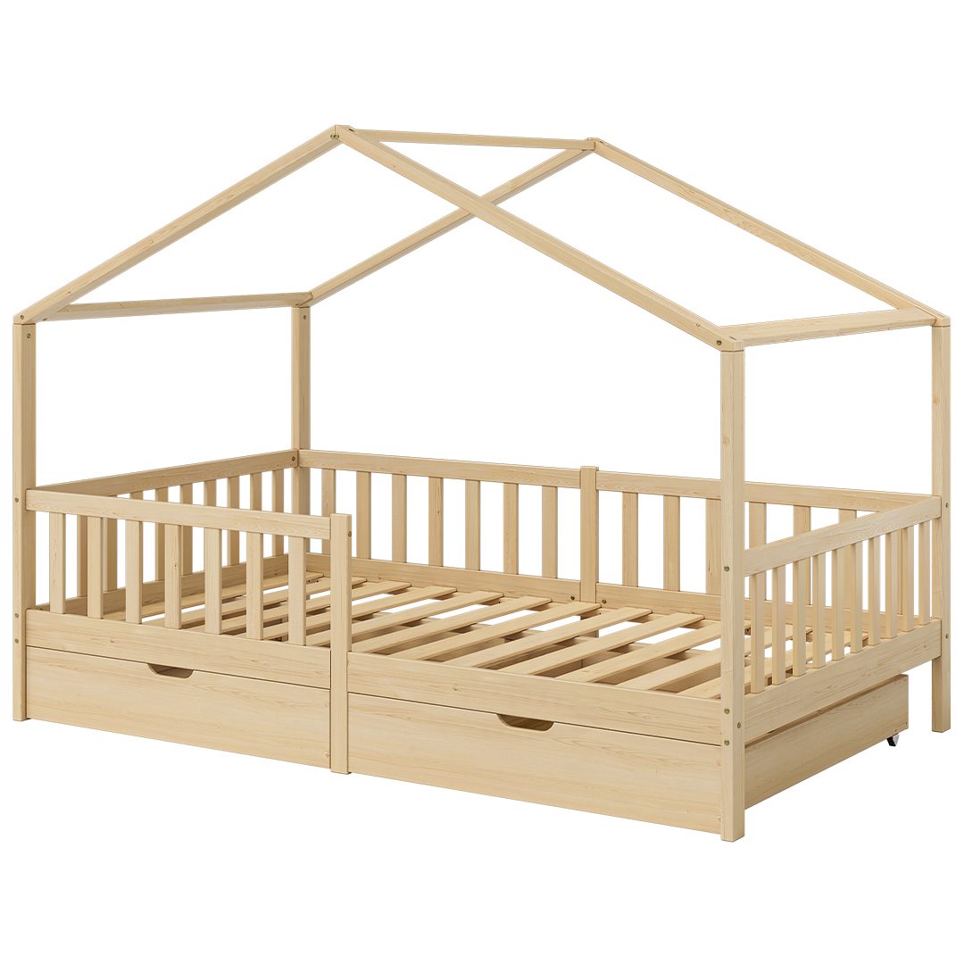 Bellabino Kinderbett Bia mit Rausfallschutz & Lattenrost (natur, mit zwei S günstig online kaufen