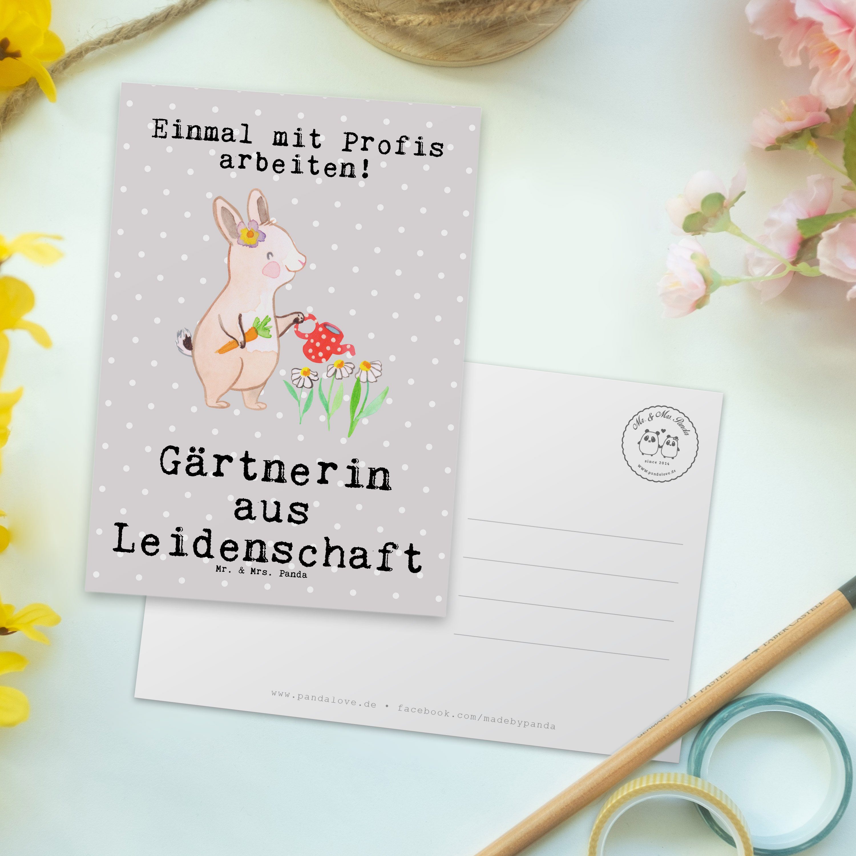 Mrs. - - Postkarte Geschenk, aus Mr. Gärtnerin Leidenschaft Einladungskarte & Pastell Panda Grau