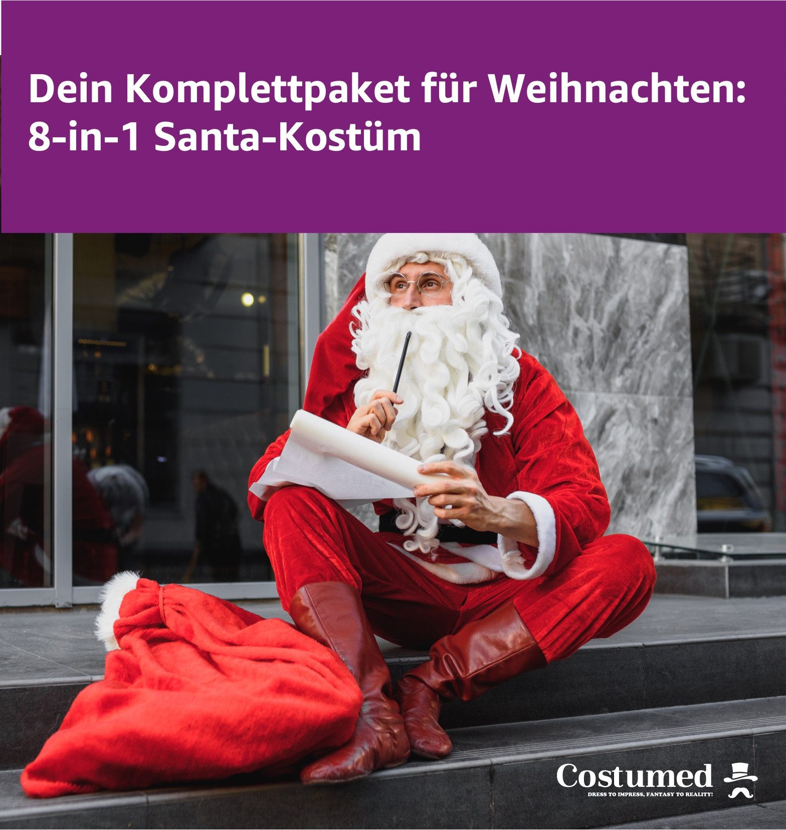 Costumed Kostüm 8 in 1 Set Weihnachtsmannkostüm & Nikolauskostüm - Santa Costume