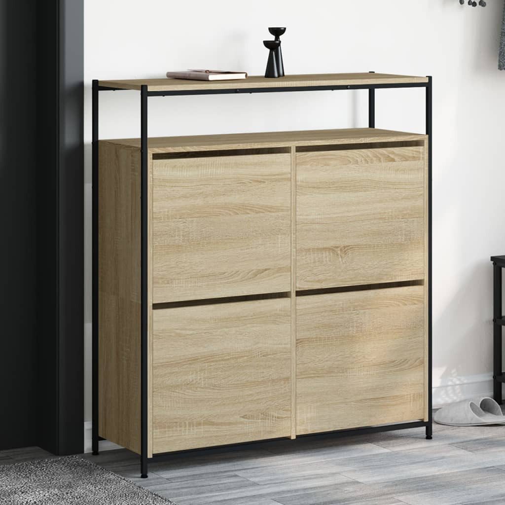 furnicato Schuhregal Schuhkipper 100 x 34 x 112 cm Sonoma-Eiche, 1-tlg., Platzsparender Schuhschrank mit 4 Klappen für deinen Flur