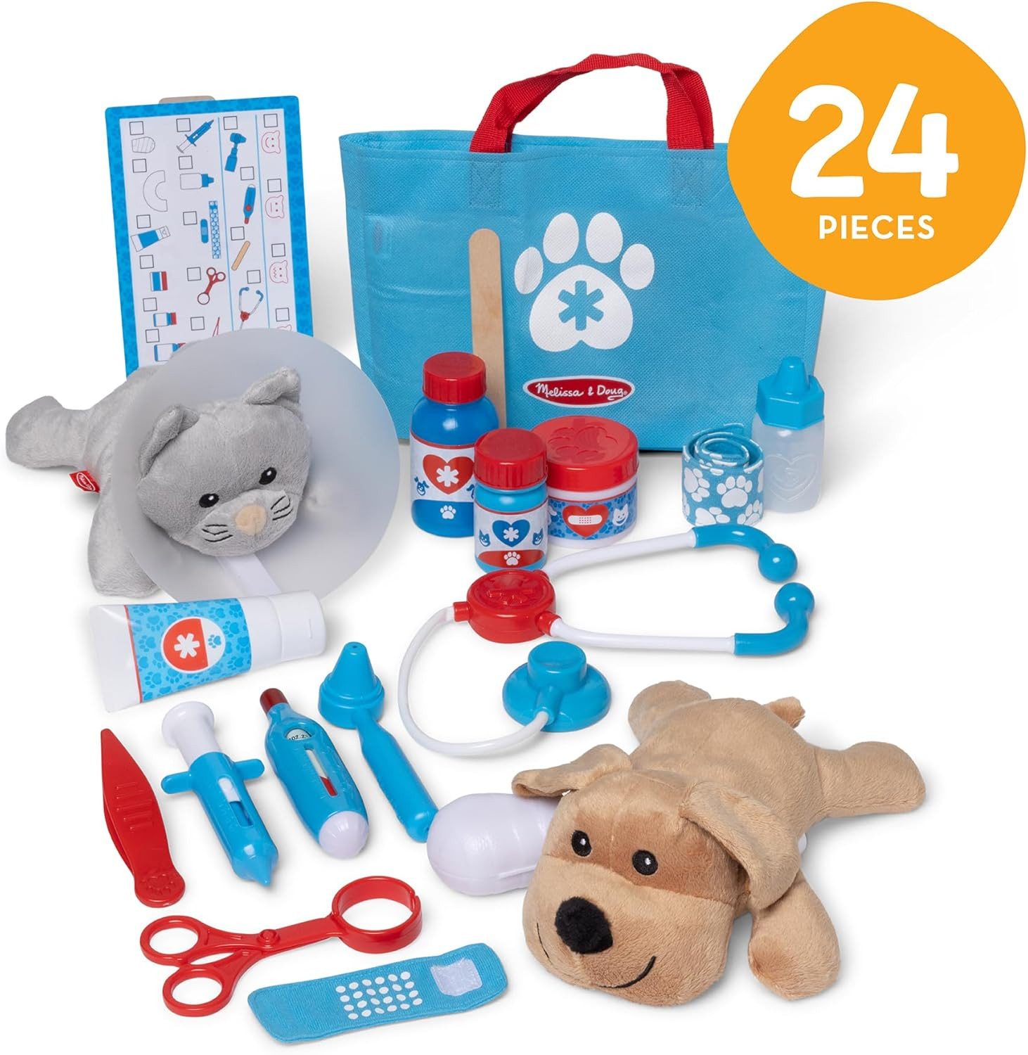 Melissa & Doug Spielzeug-Arztkoffer Tierarzt Spielset, 24-teilig, mit Plüschhund und -Katze, (24-tlg)