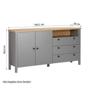 Homestyle4u Kommode Sideboard Grau Schrank Anrichte Holz (kein Set)