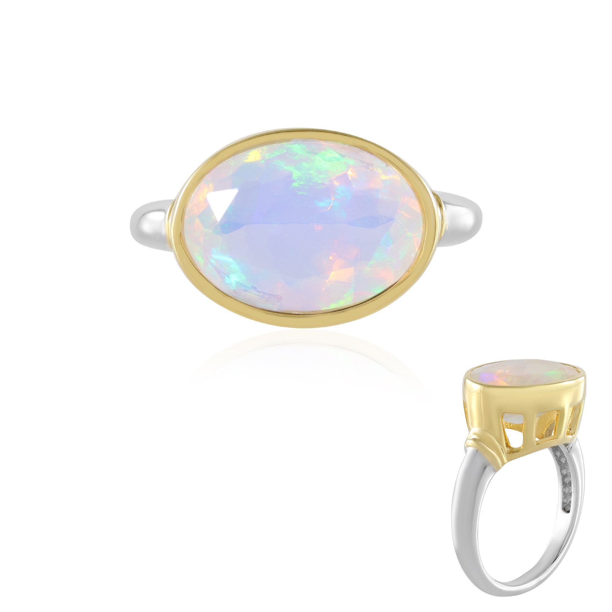 Cavill Solitärring Cavill Ring 2,88 ct Welo-Opal Oval, 925 Silber platinert, Damen (1-tlg)