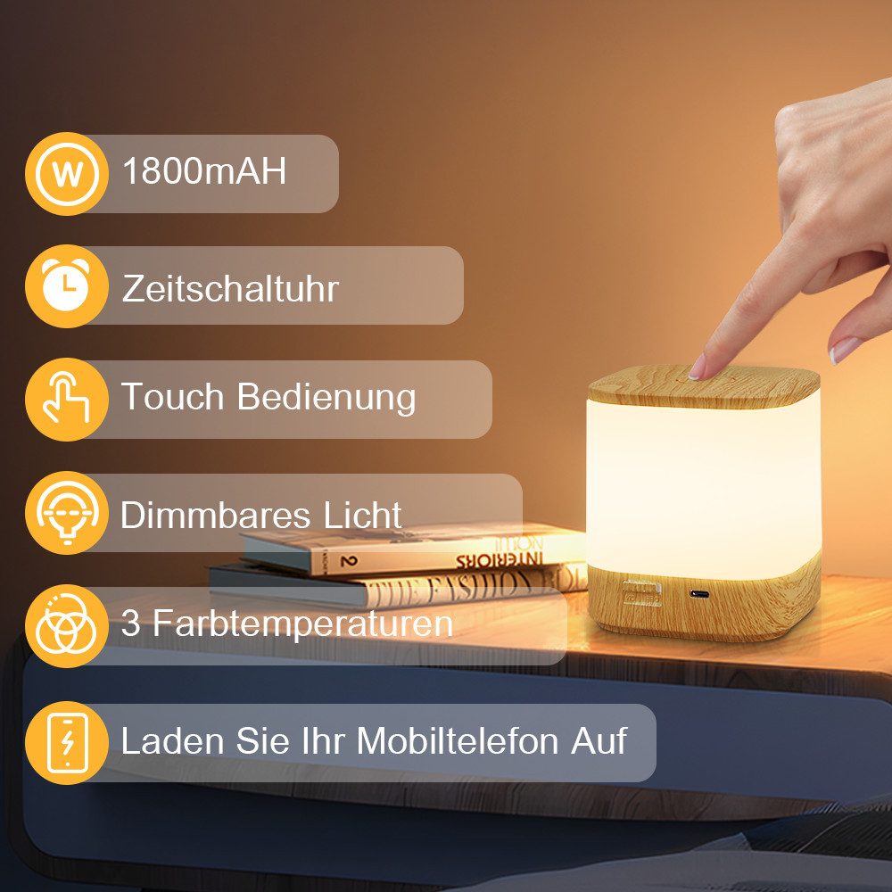 ZMH LED Tischleuchte Aufladbar Flur mit 3 Farbtemperatur Nachttischlampe Akku 3600mAH USB, LED fest integriert, 3000-6500K, Nachttischlampe für Schlafzimmer mit – Bild 3 von 4