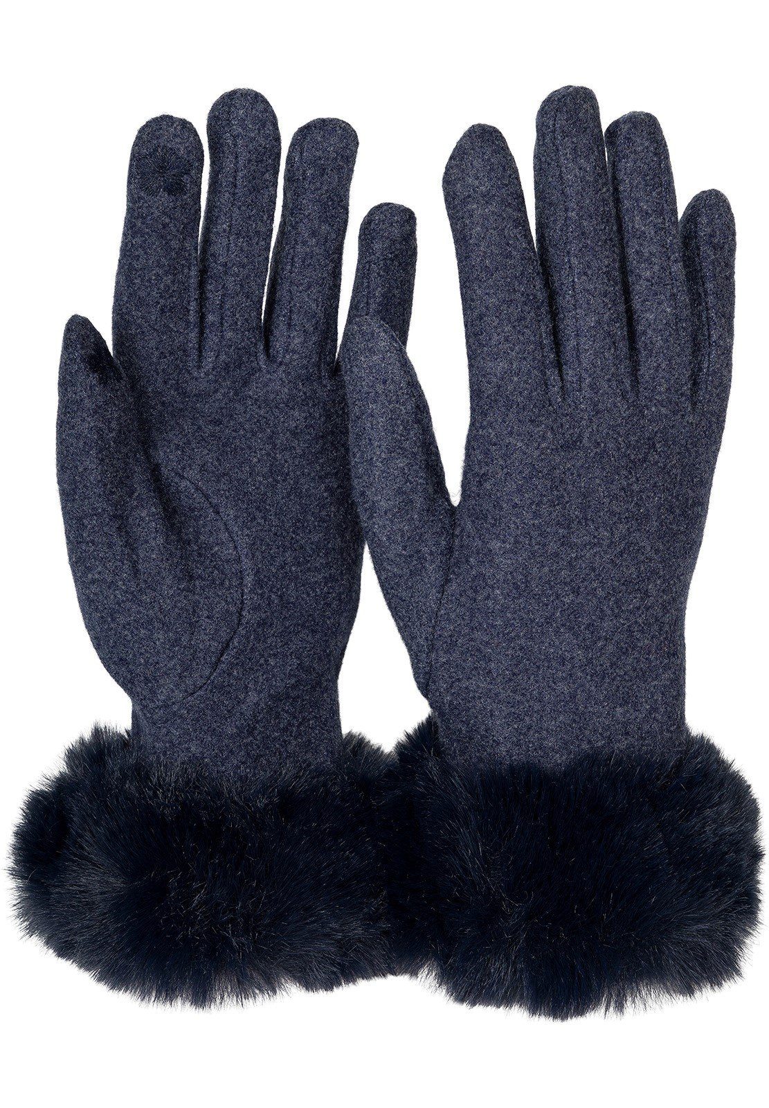 styleBREAKER Fleecehandschuhe Touchscreen Handschuhe mit Kunstfell Dunkelblau