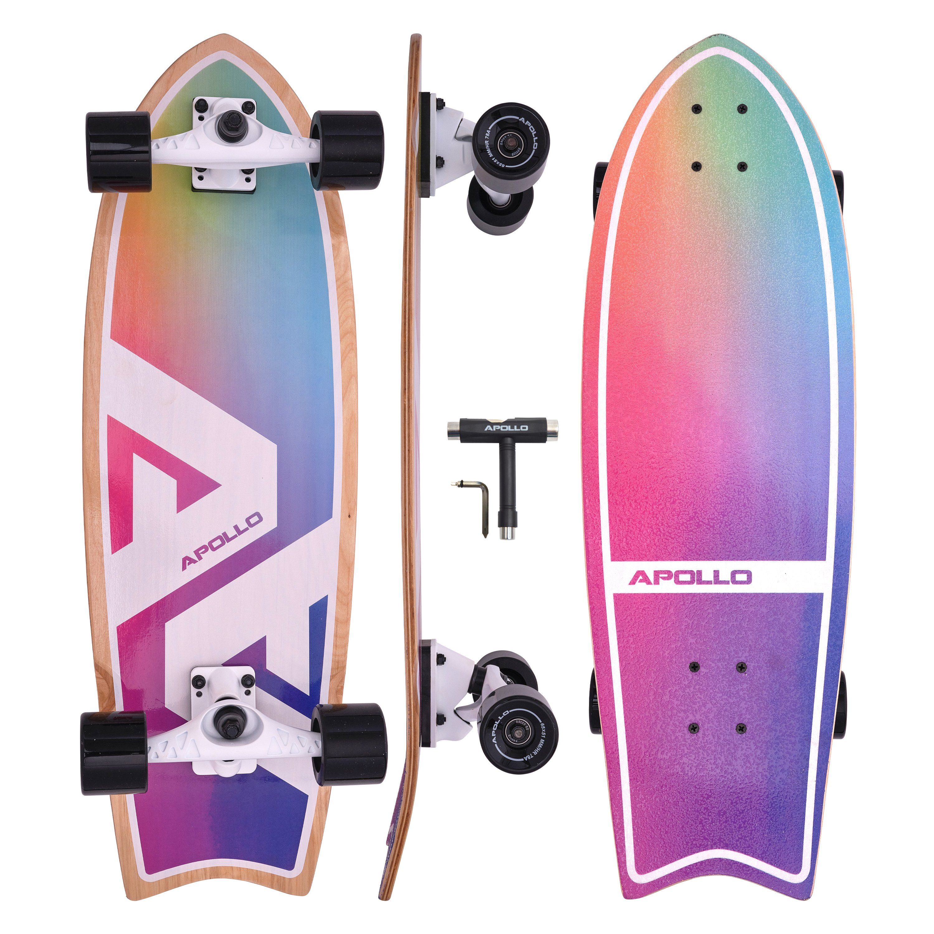 Apollo Miniskateboard Midi Longboard Surfskate Pro, hochwertig und stabil Rainbow