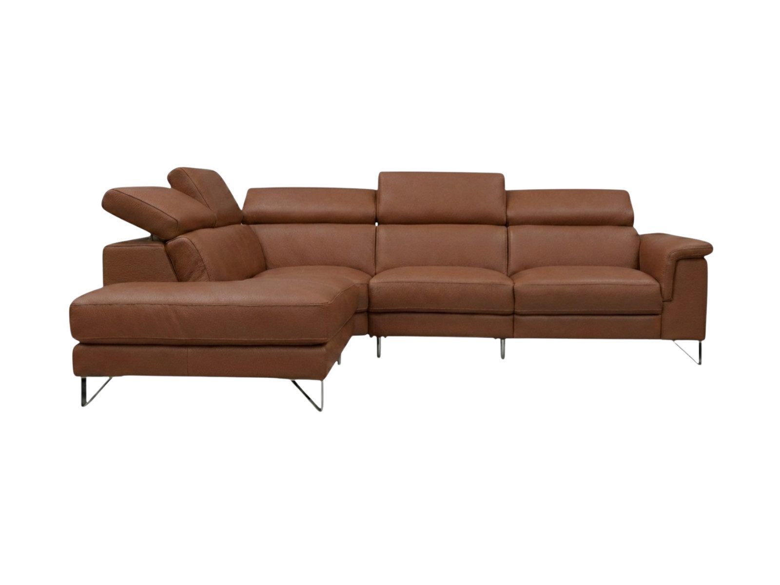 Villa Möbel Ecksofa Antares, L-Form 1 Teile, Echtleder-Ecksofa mit Kopfteilverstellung fürs Wohnzimmer