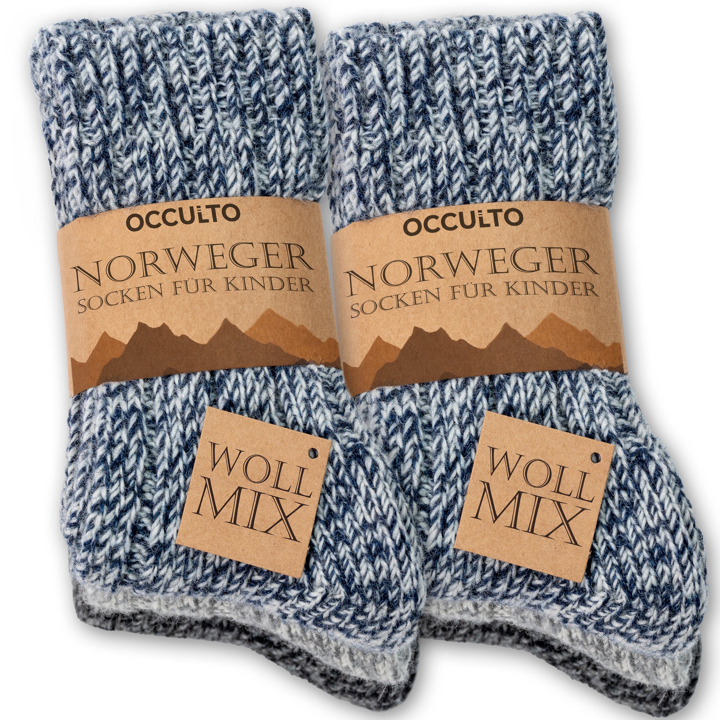 OCCULTO Kuschelsocken Kinder Wollsocken 6er (6-Paar) Niki) Pack (Modell: Blue Mix