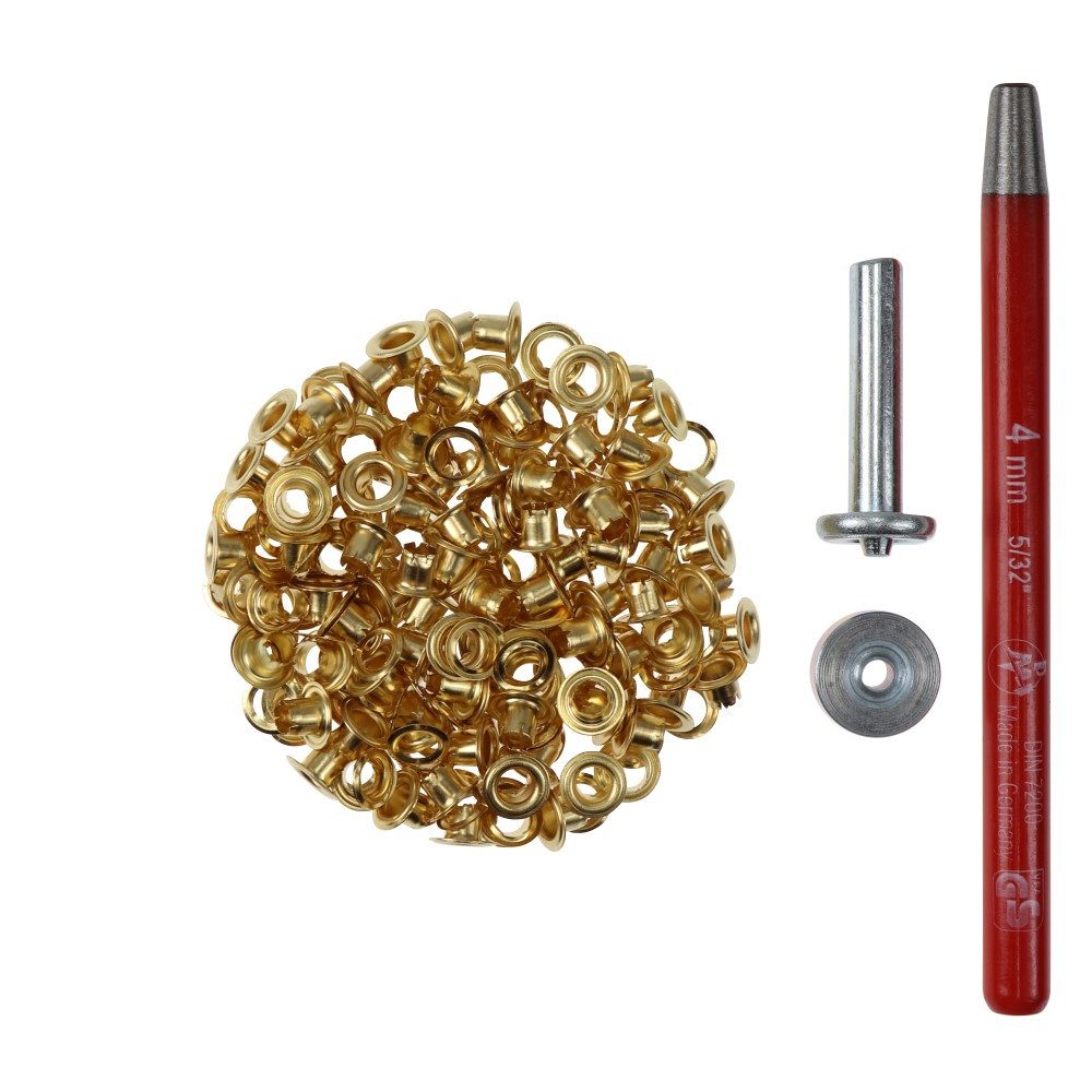 Langlauf Schuhbedarf Öse Großpackung Люверсы 100 Stück 4mm gold - Werkzeug + Locheisen