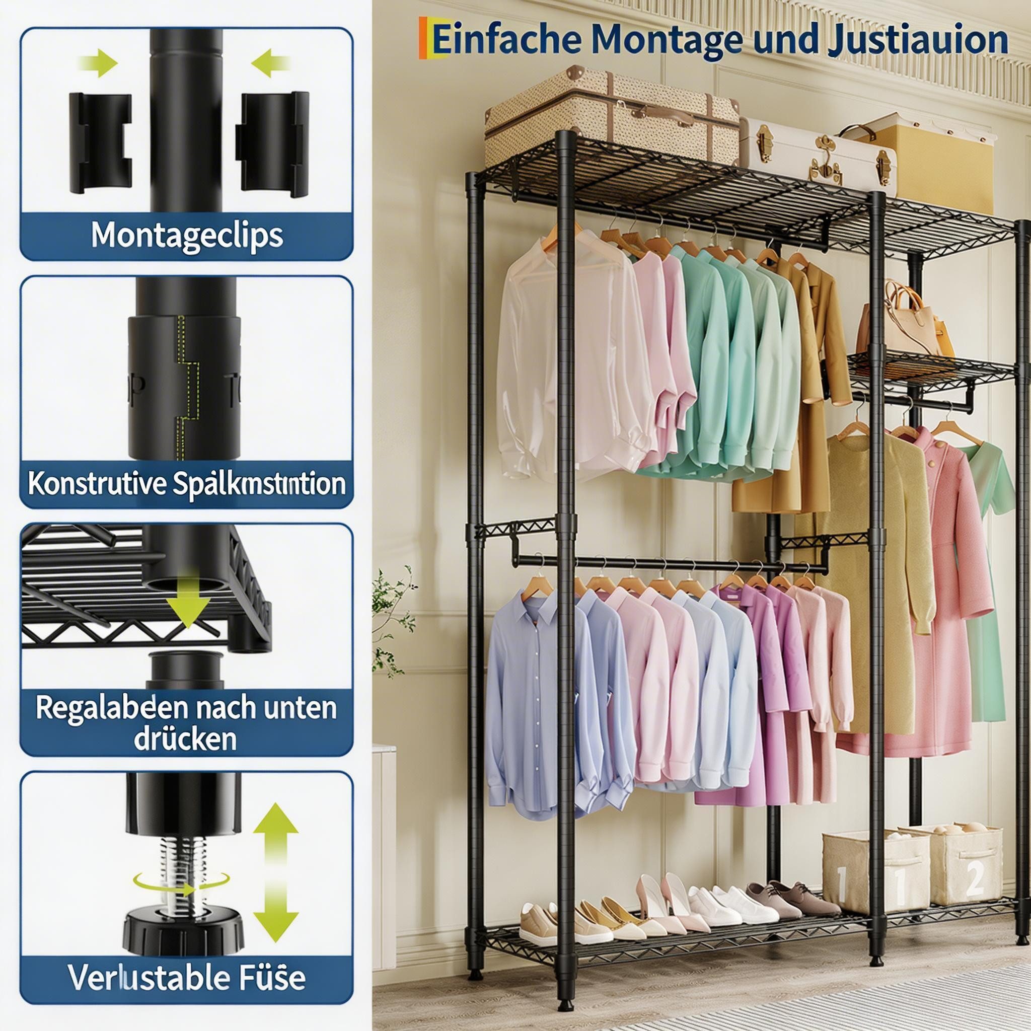 GarveeMore Kleiderständer Schwerlast Garderobenständer 320 kg Tragkraft Kleiderschrank Organizer – Bild 4 von 5