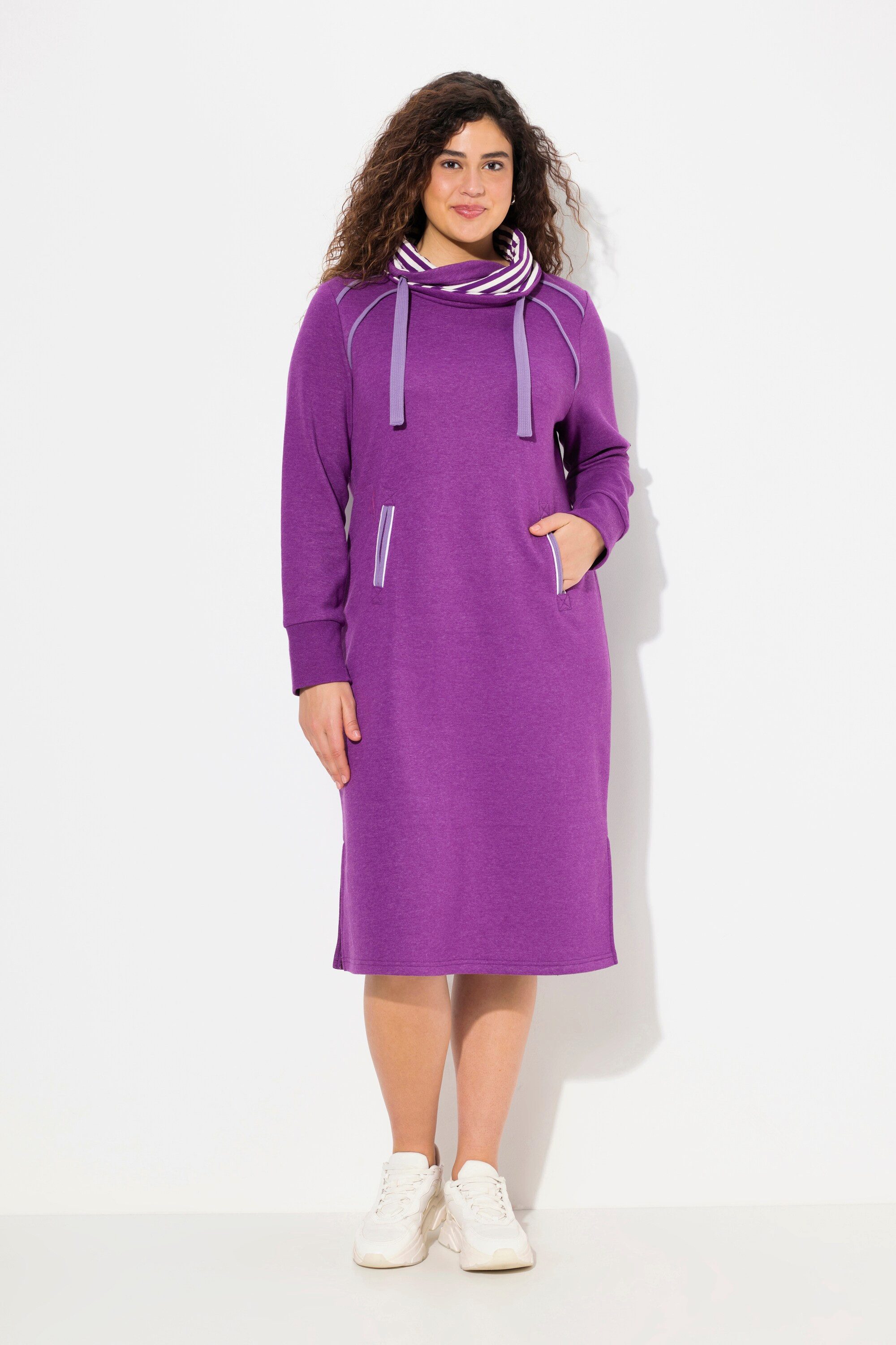 Jerseykleid Sweatkleid Zierpaspeln Stehkragen Langarm Taschen