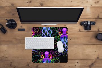 MuchoWow Gaming Mauspad Oktopus - Regenbogen - Neon - Abstrakt - Muster (1-St), Mousepad mit Rutschfester Unterseite, Gaming, 40x40 cm, XXL, Großes