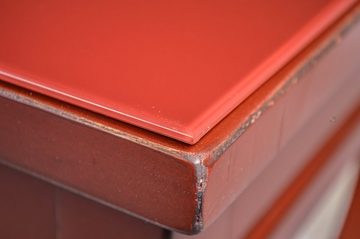 Kai Wiechmann Beistelltisch Extravaganter Beistelltisch rot im asiatischen Stil 50 x 50 cm, rot lackiert, mit Schublade, Used Look, Massivholz