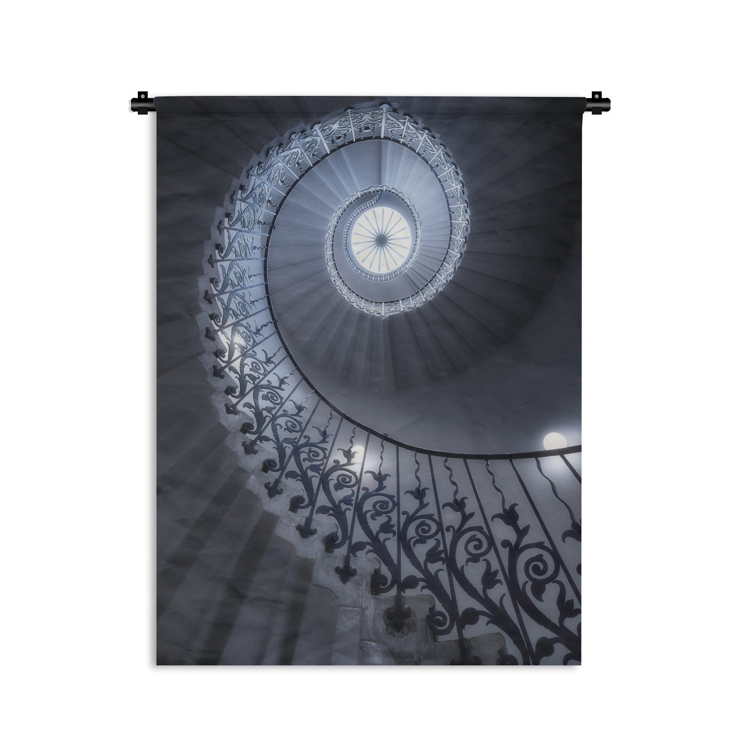 MuchoWow Wanddekoobjekt Architektur - Treppe - Spirale, Deko für an der Wand, Wohnzimmer, Tapisserie, Schlafzimmer