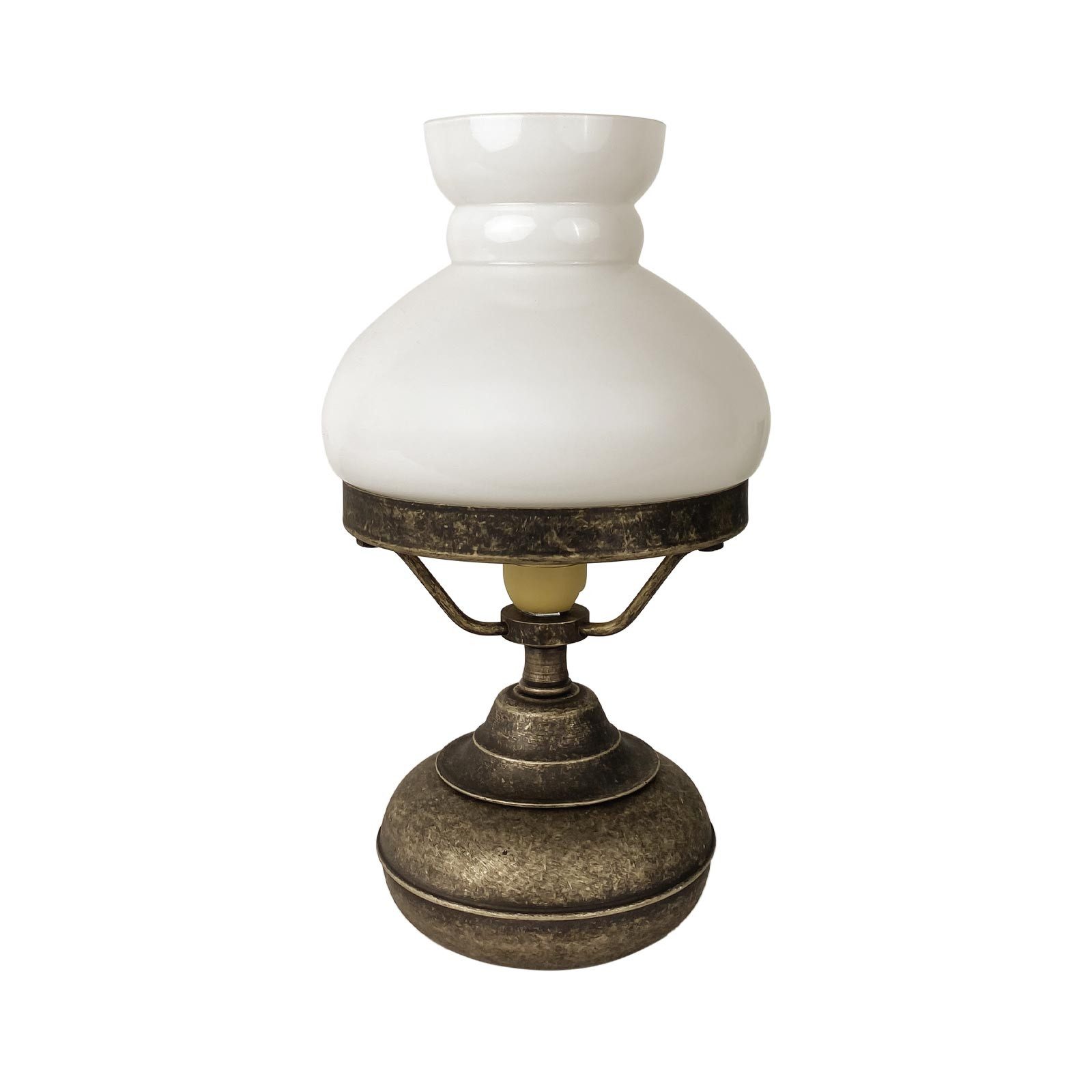 Licht-Erlebnisse Tischleuchte ANDREA, ohne Leuchtmittel, 24,5 cm Ø 13,5 cm E14 in Bronze Antik matt Weiß Wohnzimmer Glas