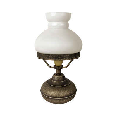 Licht-Erlebnisse Tischleuchte ANDREA, ohne Leuchtmittel, 24,5 cm Ø 13,5 cm E14 in Bronze Antik matt Weiß Wohnzimmer Glas