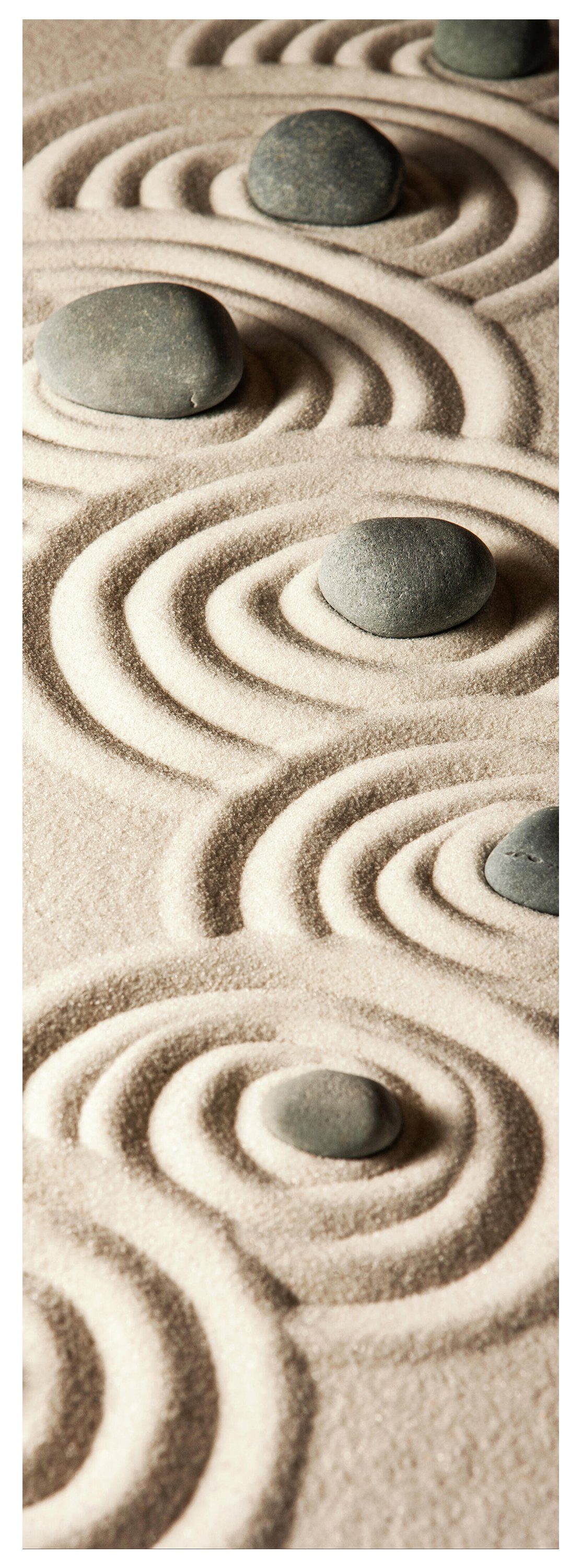wandmotiv24 Türtapete Steine im Sand, Muster, Ringe, Formen, glatt, Fototapete, Wandtapete, Motivtapete, matt, selbstklebende Dekorfolie