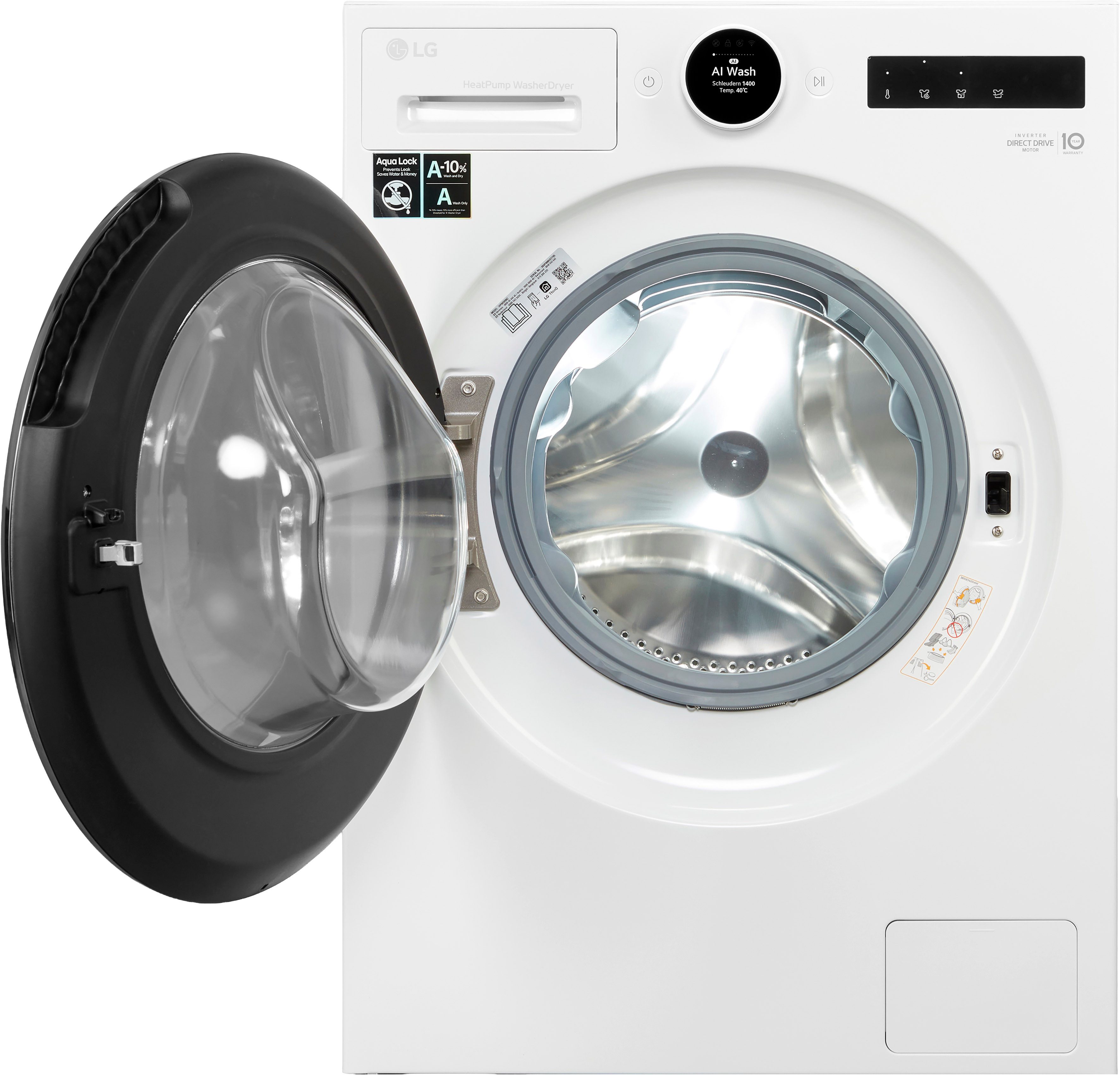 LG Waschtrockner X-Serie HPWD096C, 9 kg, 6 kg, 1400 U/min, Easy-Touch Drehregler, Wärmepumpe, TurboWash+Dry, AI Wash+Dry – Bild 3 von 5