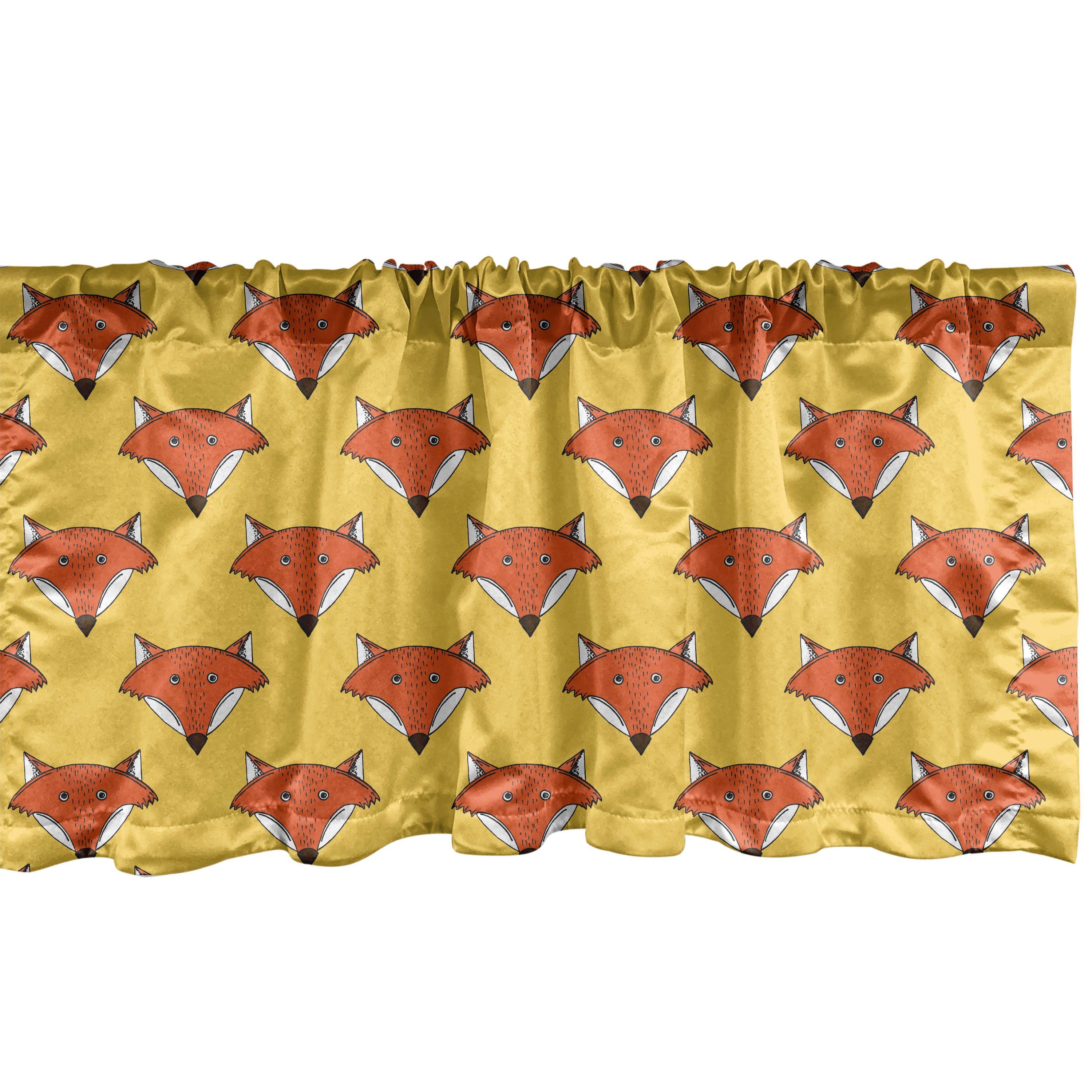 Scheibengardine Vorhang Volant für Küche Schlafzimmer Dekor mit Stangentasche, Abakuhaus, Microfaser, Fuchs Wald Tier-Gesichter Cartoon