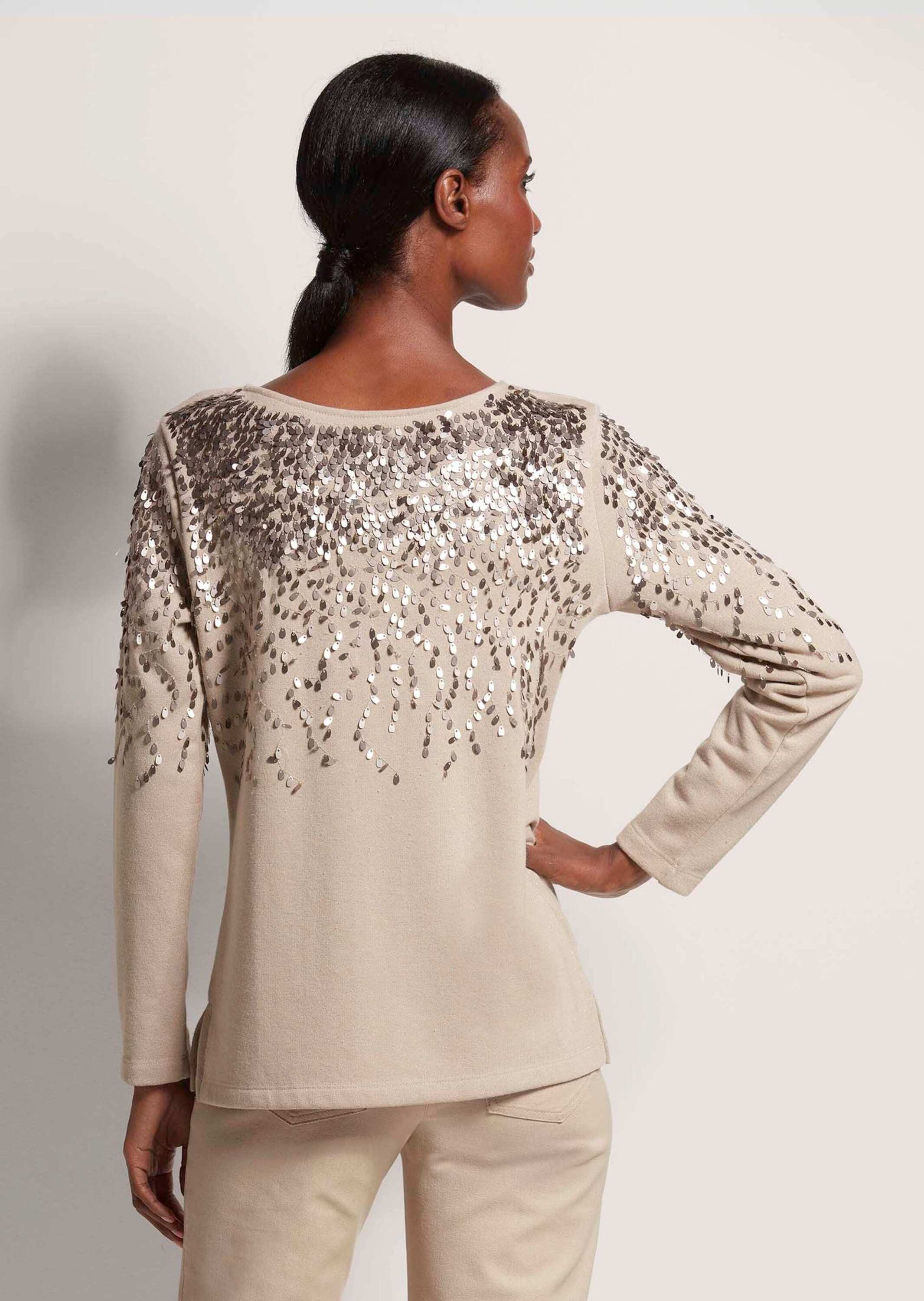 MADELEINE Langarmshirt Glitzeroberteil mit funkelnden Details Eleganter Damensweater mit Pailletten und Glanzgarn, Langarm