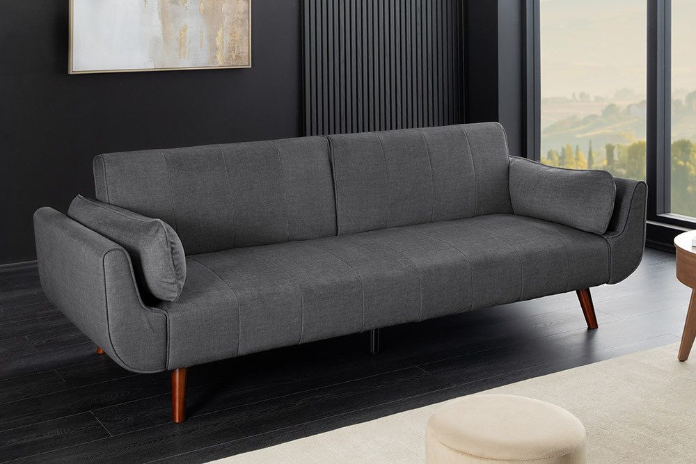 riess-ambiente Schlafsofa DIVANI 220cm grau/braun - Samt, Walnussholz, inkl. Kissen, Retrodesign, Einzelartikel 1 Teile, 3-Sitzer mit Bettfunktion - ideal für Wohn- und Schlafzimmer oder Loft