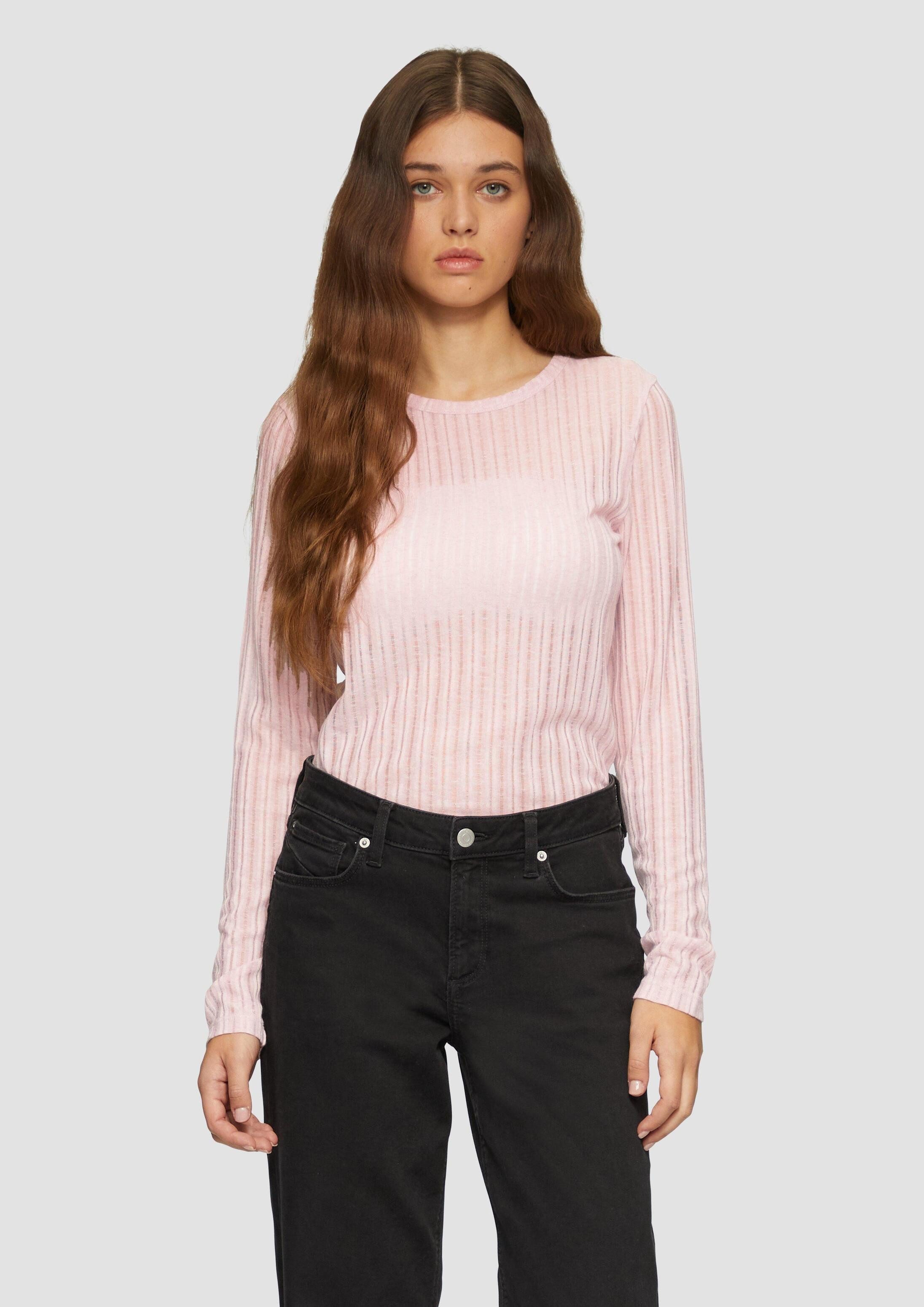 QS Langarmshirt T-Shirt Leicht transparentes Longsleeve mit Strukturmuster