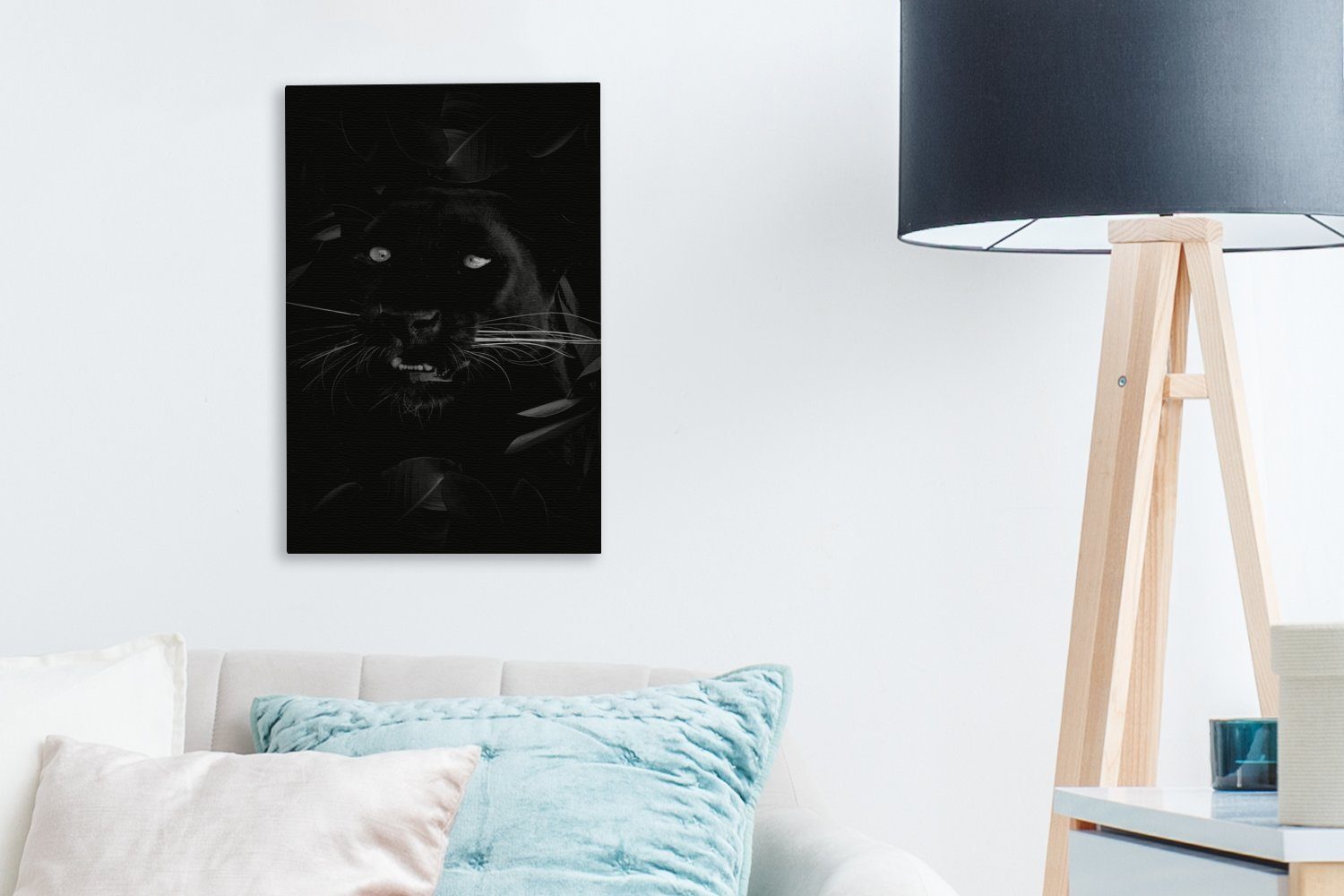 OneMillionCanvasses® Leinwandbild Botanischer Panther 20x30 Hintergrund schwarzem vor St), und Leinwandbild Gemälde, weiß, bespannt inkl. fertig Zackenaufhänger, schwarz cm (1 