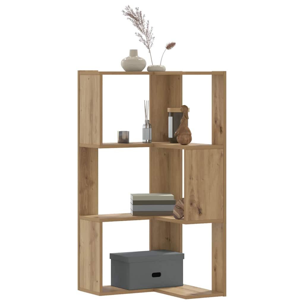 furnicato Bücherregal Eck-50 x 50 x 102 cm Artisan-Eiche Holzwerkstoff, 1-tlg., 3-stufiges Standregal mit Wandhalterung für das Wohnzimmer